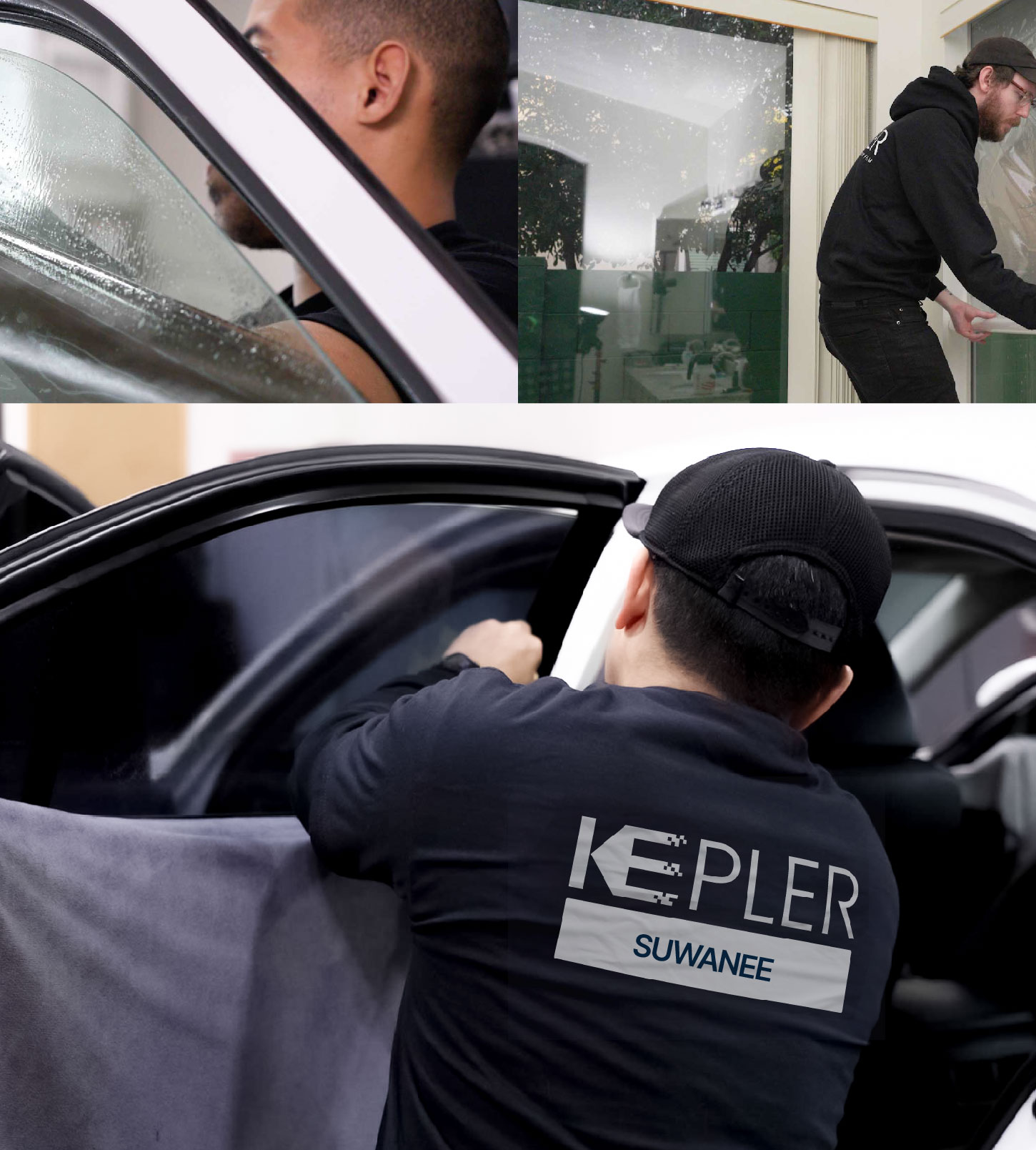 Automotive Window Tinting Expert Applying Film in Suwanee, Georgia