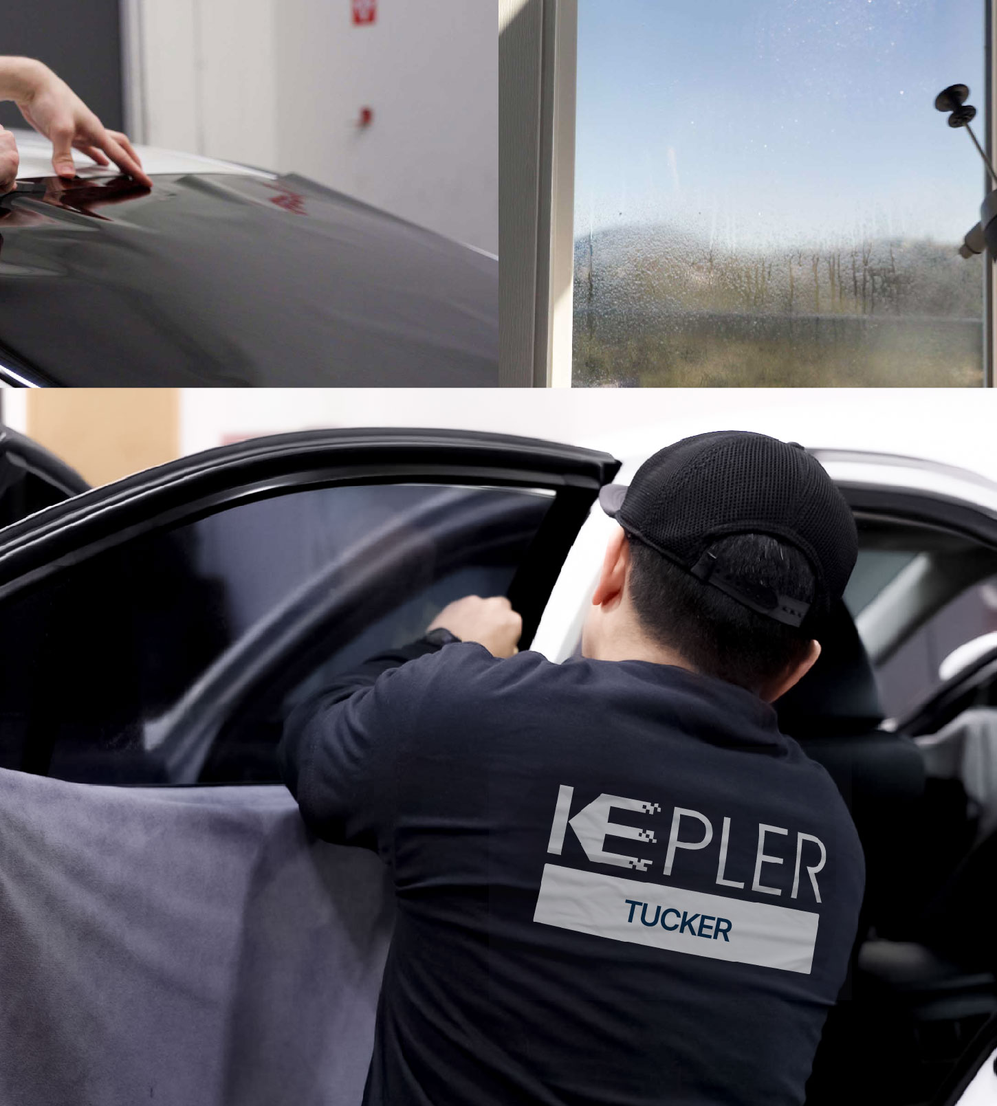 Automotive Window Tinting Expert Applying Film in Tucker, Georgia