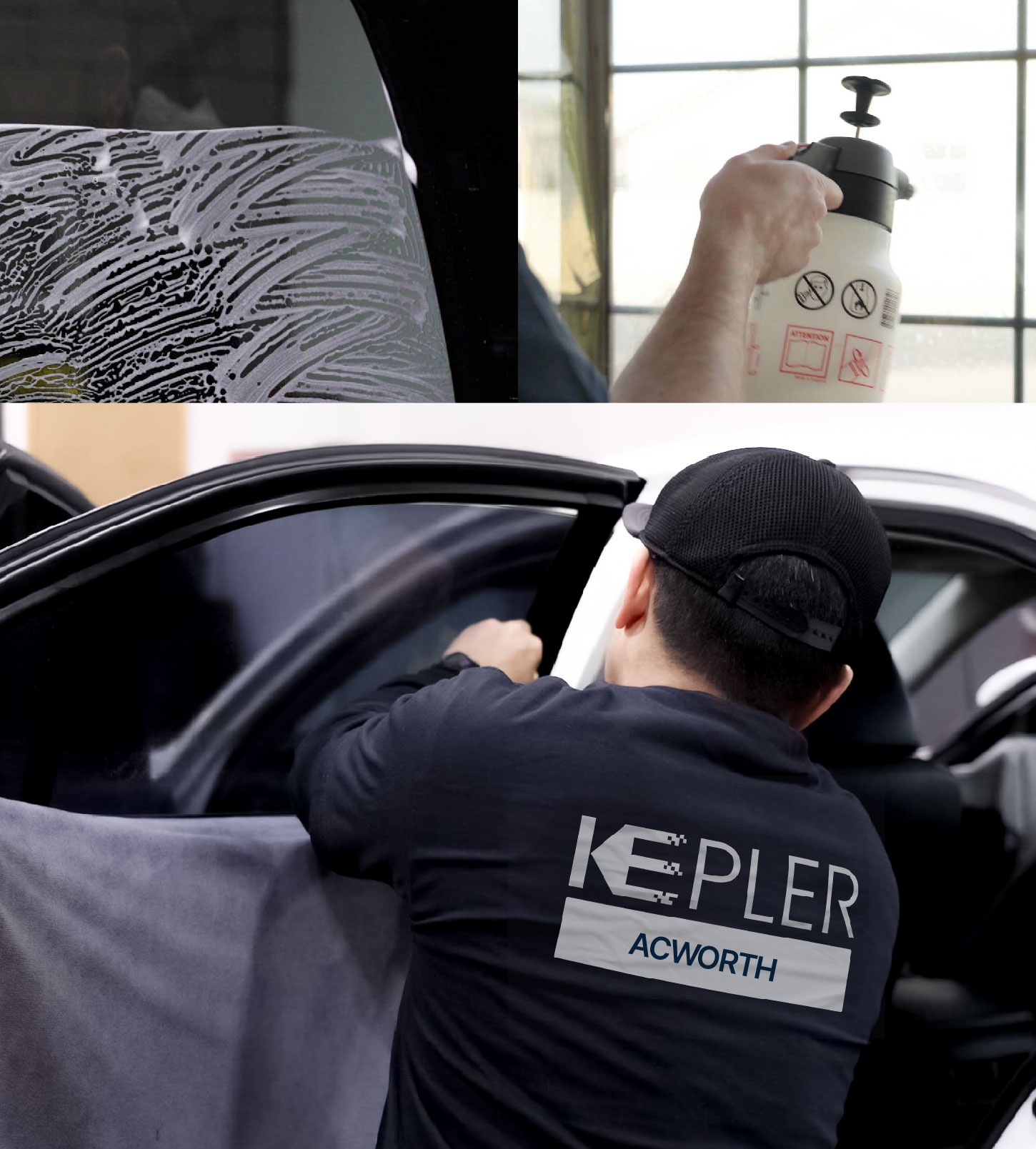 Automotive Window Tinting Expert Applying Film in Acworth, Georgia