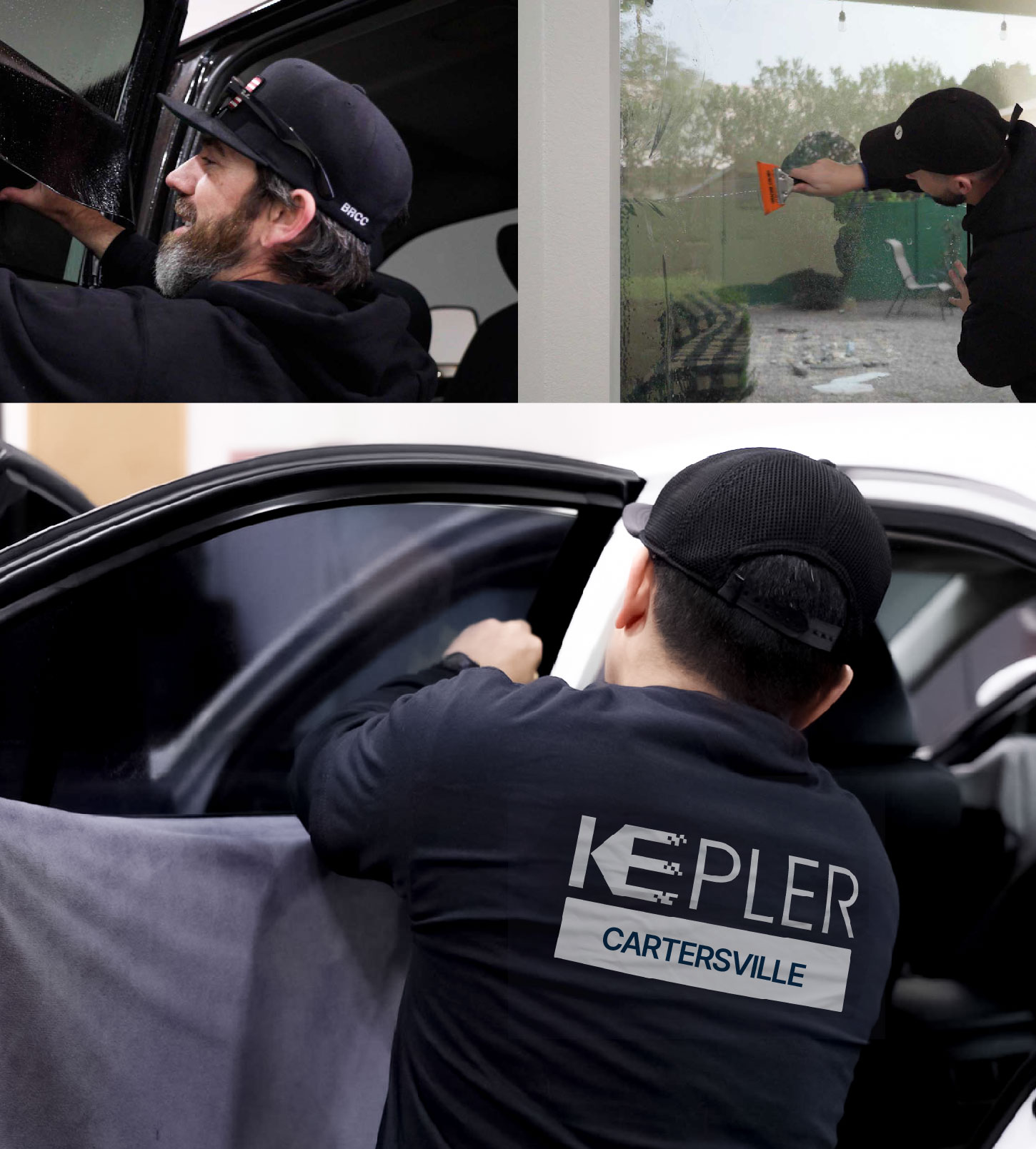 Automotive Window Tinting Expert Applying Film in Cartersville, Georgia