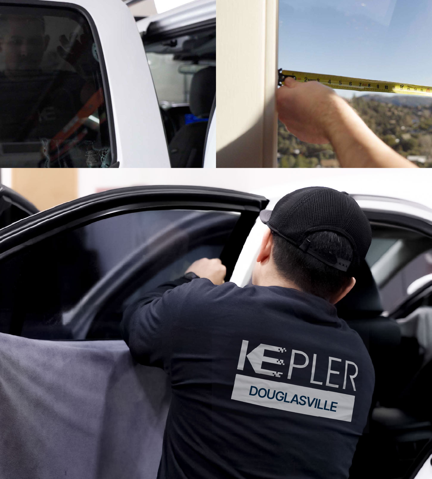 Automotive Window Tinting Expert Applying Film in Douglasville, Georgia