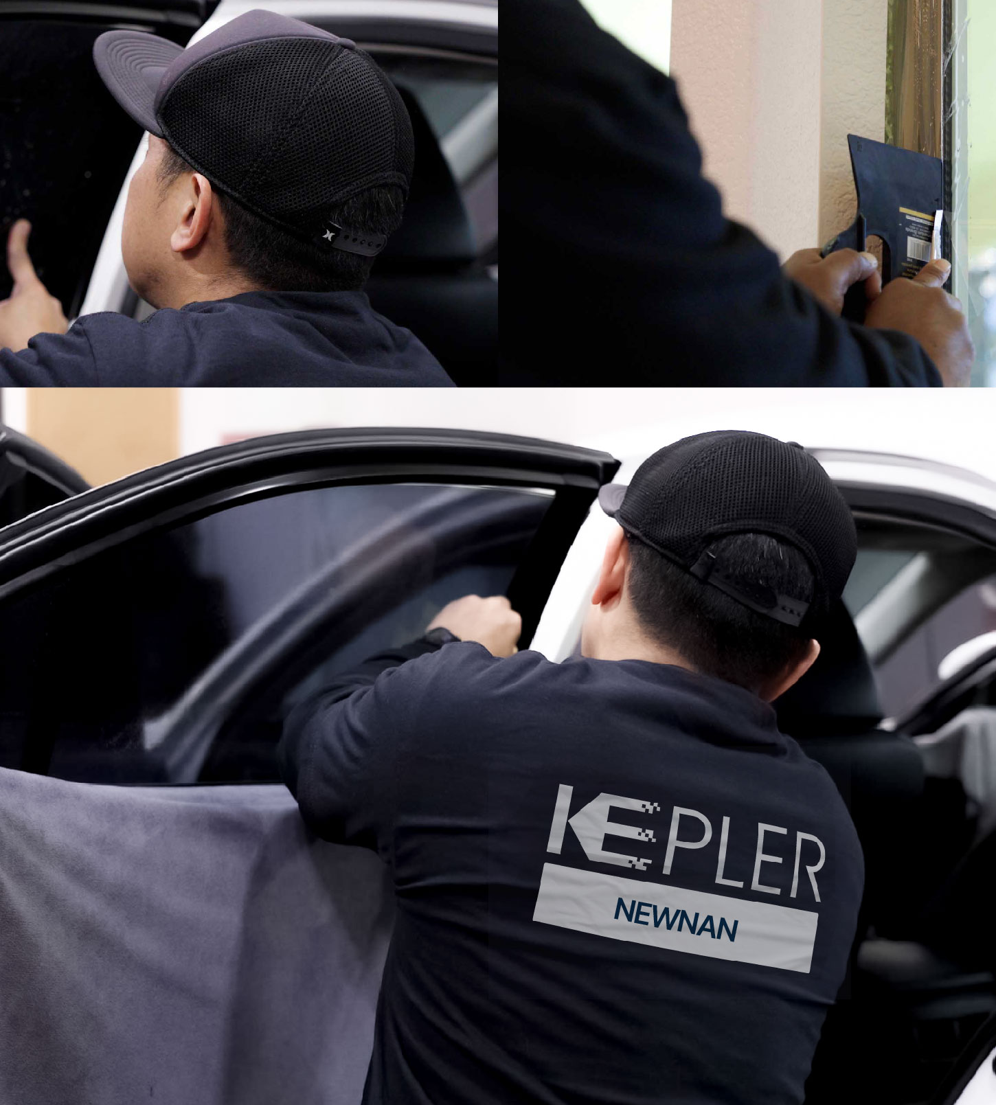 Automotive Window Tinting Expert Applying Film in Newnan, Georgia