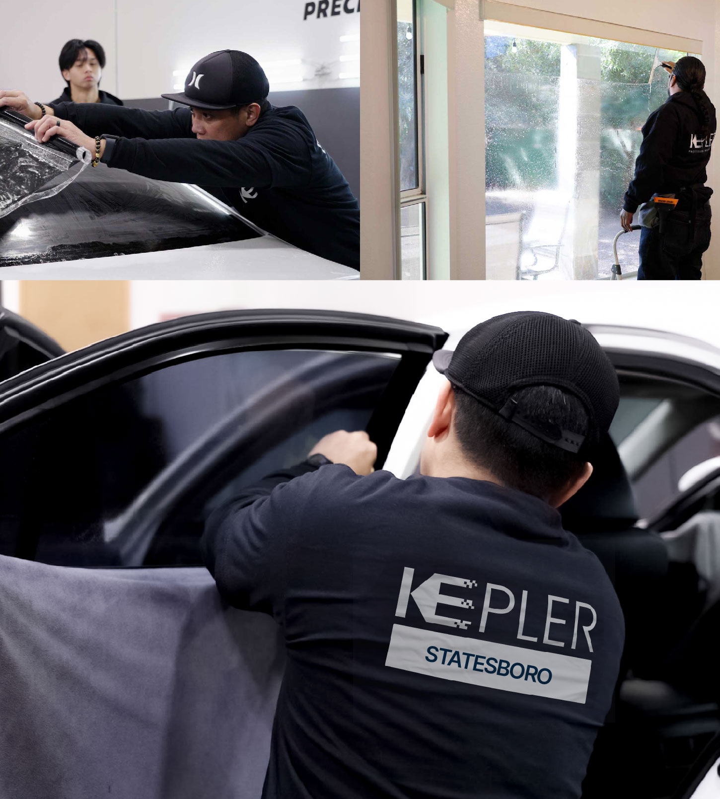 Automotive Window Tinting Expert Applying Film in Statesboro, Georgia