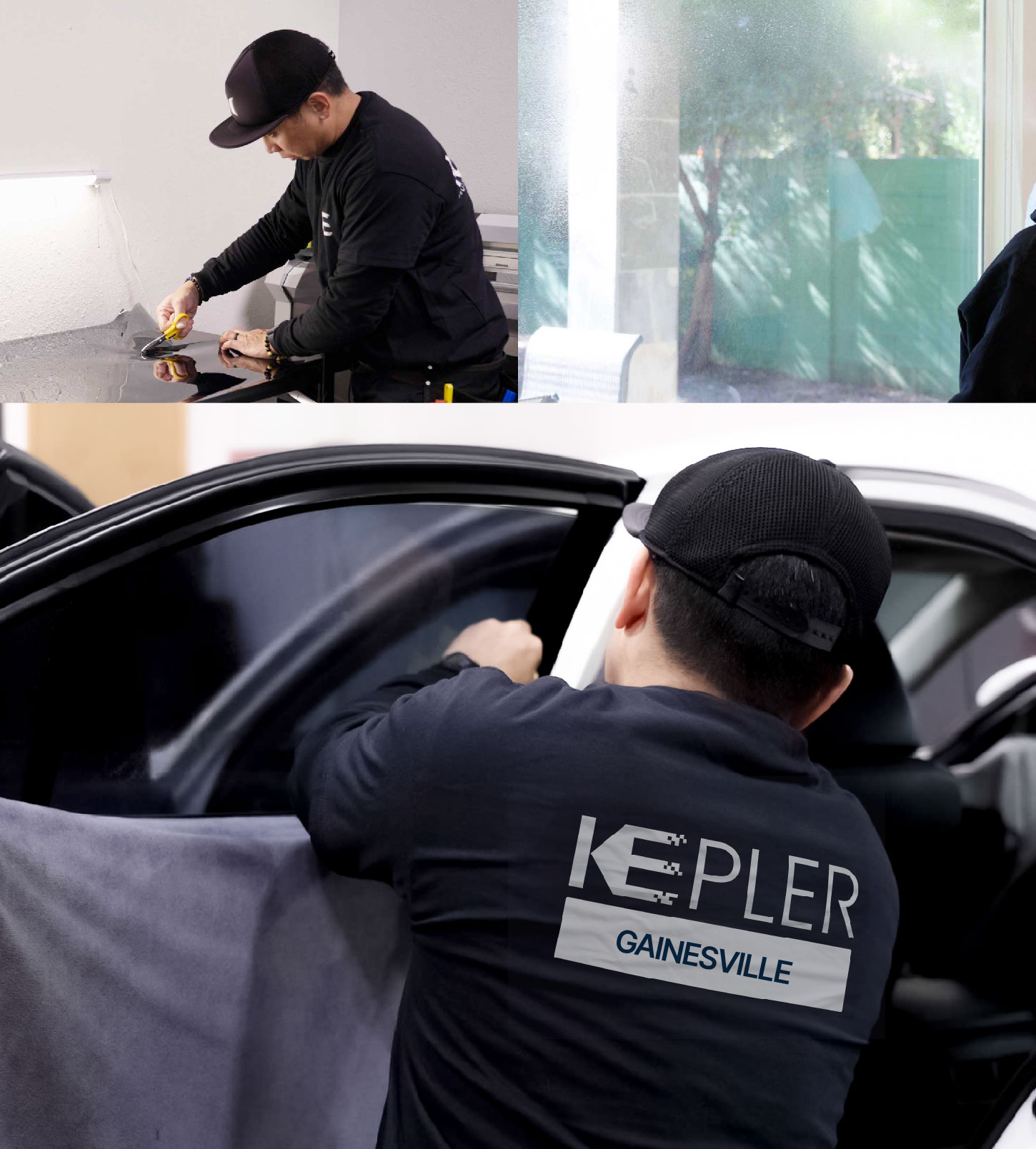 Automotive Window Tinting Expert Applying Film in Gainesville, Georgia
