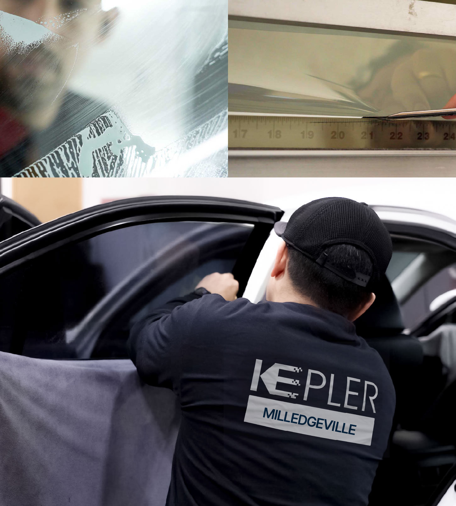 Automotive Window Tinting Expert Applying Film in Milledgeville, Georgia