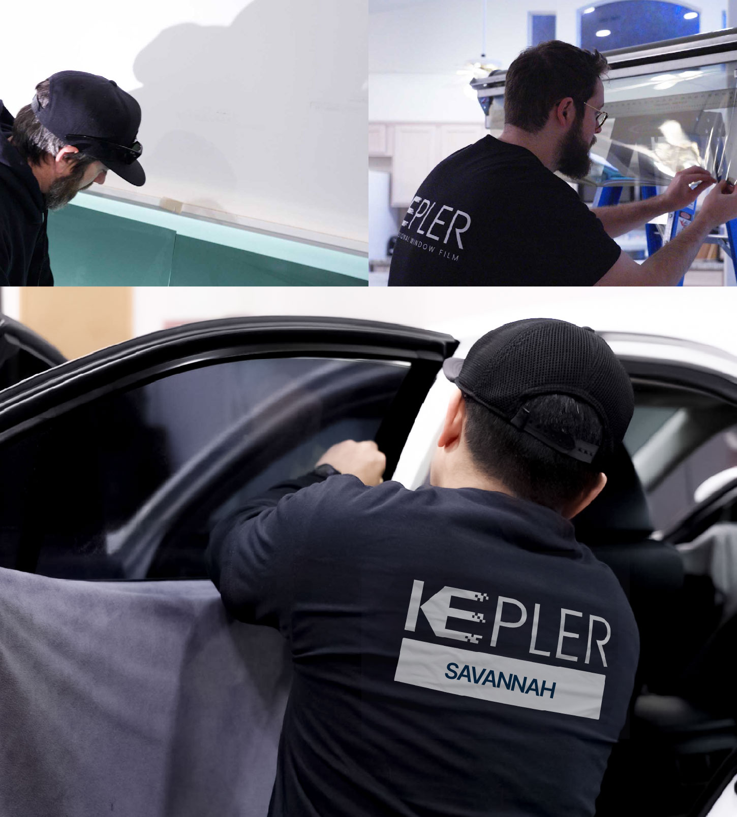 Automotive Window Tinting Expert Applying Film in Savannah, Georgia