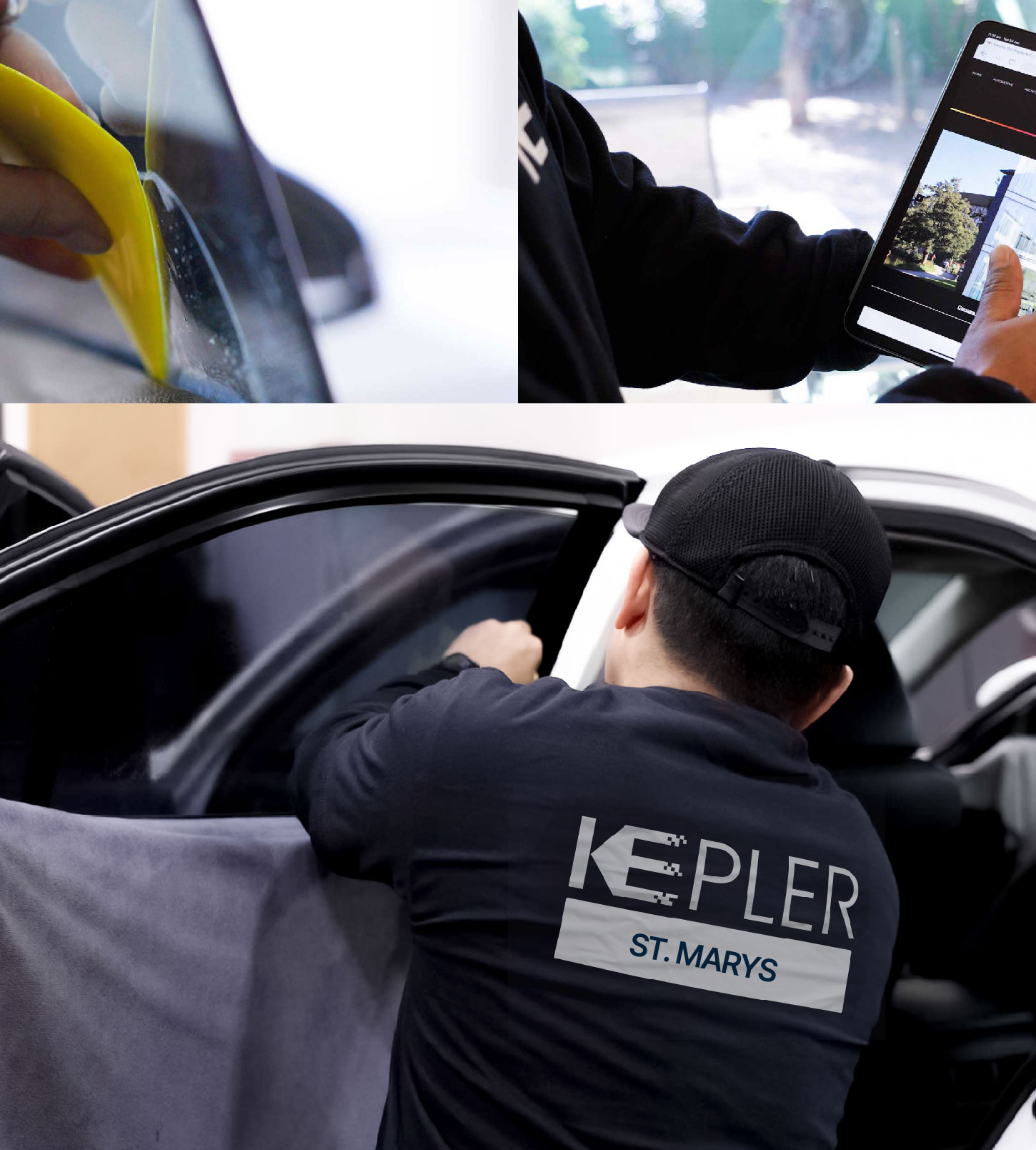 Automotive Window Tinting Expert Applying Film in St. Marys, Georgia