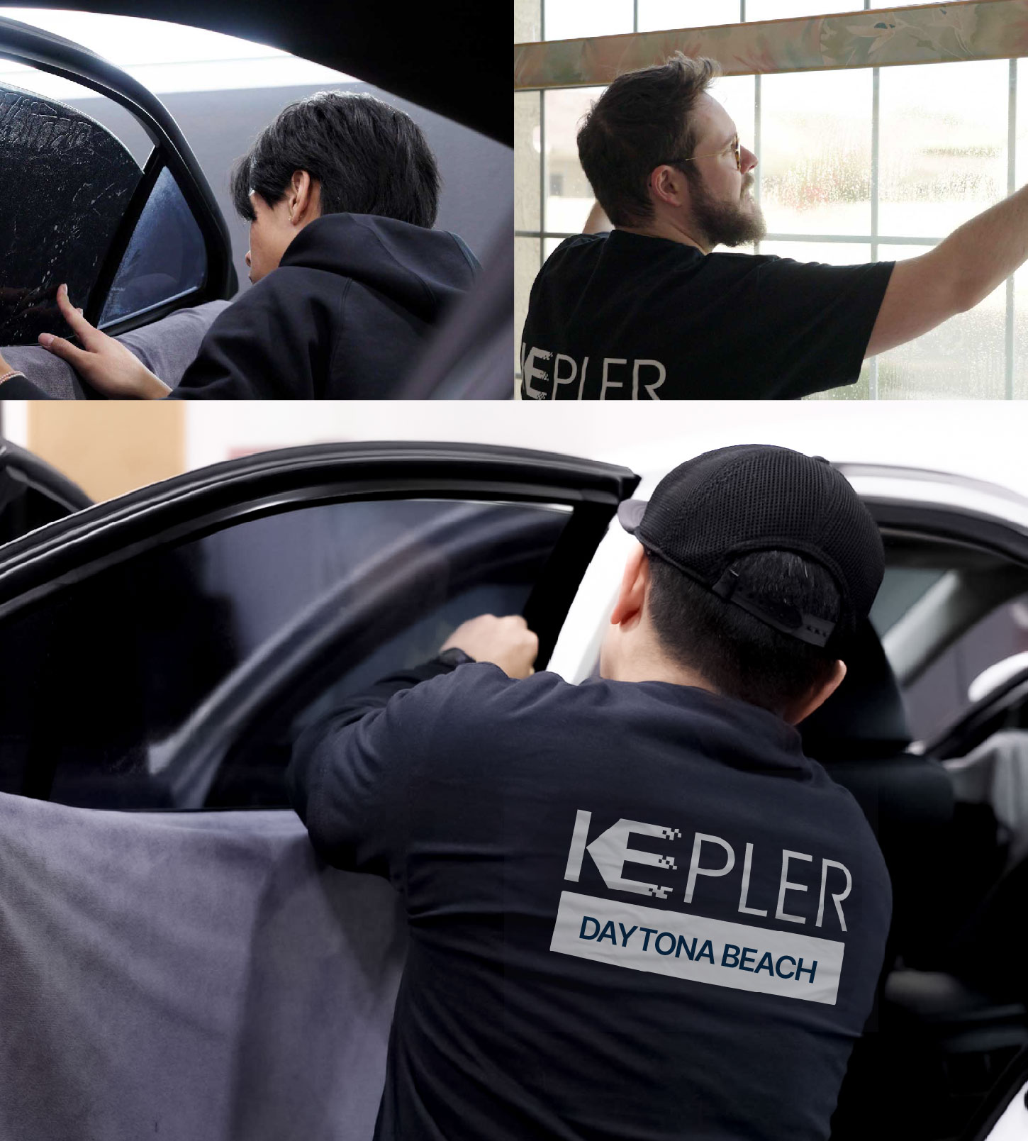Automotive Window Tinting Expert Applying Film in Daytona Beach, Florida