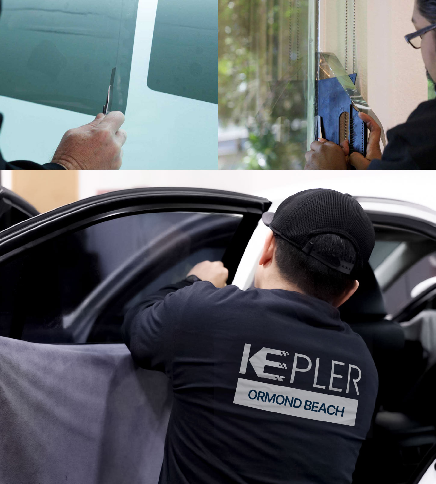 Automotive Window Tinting Expert Applying Film in Ormond Beach, Florida