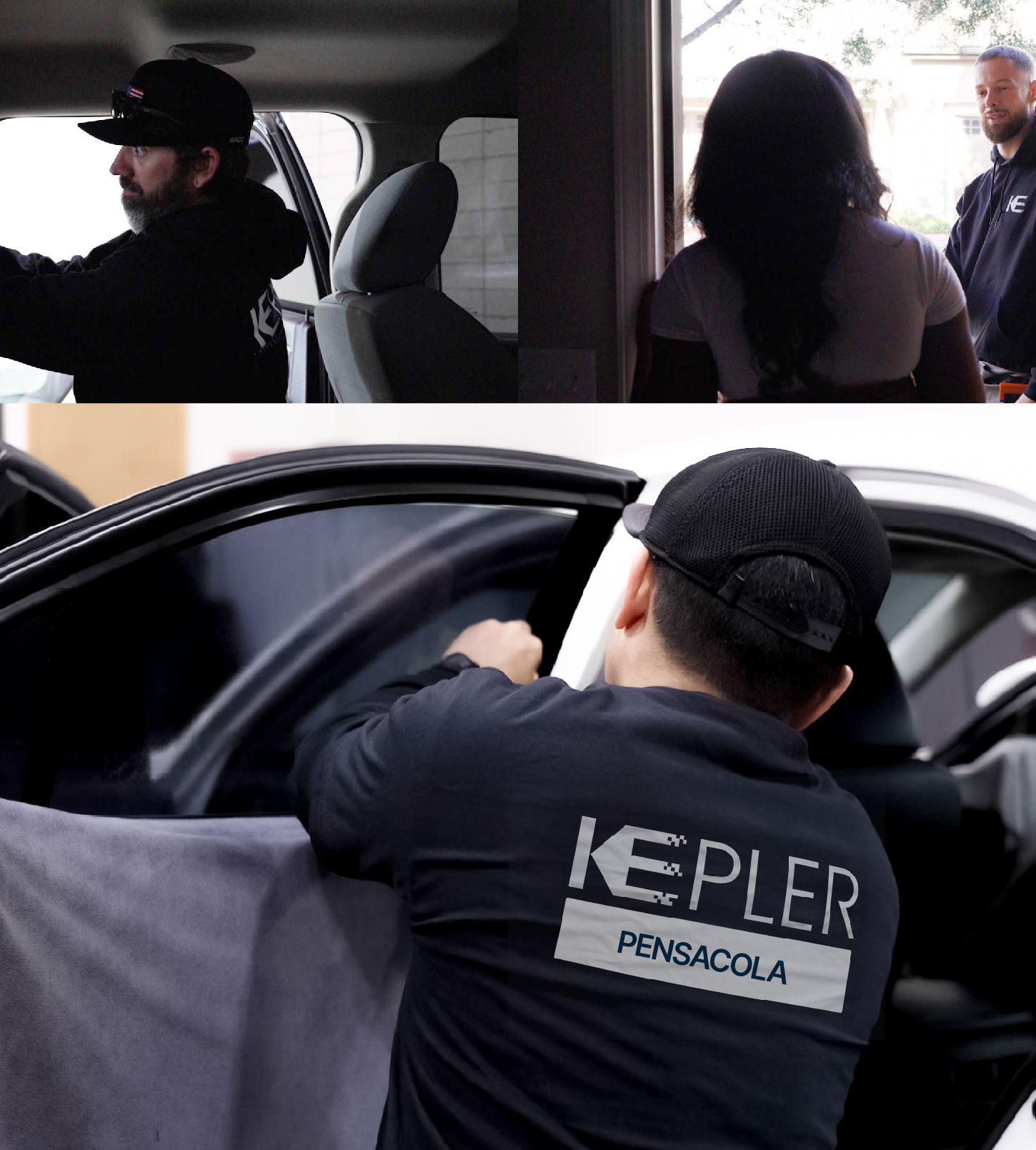 Automotive Window Tinting Expert Applying Film in Pensacola, Florida