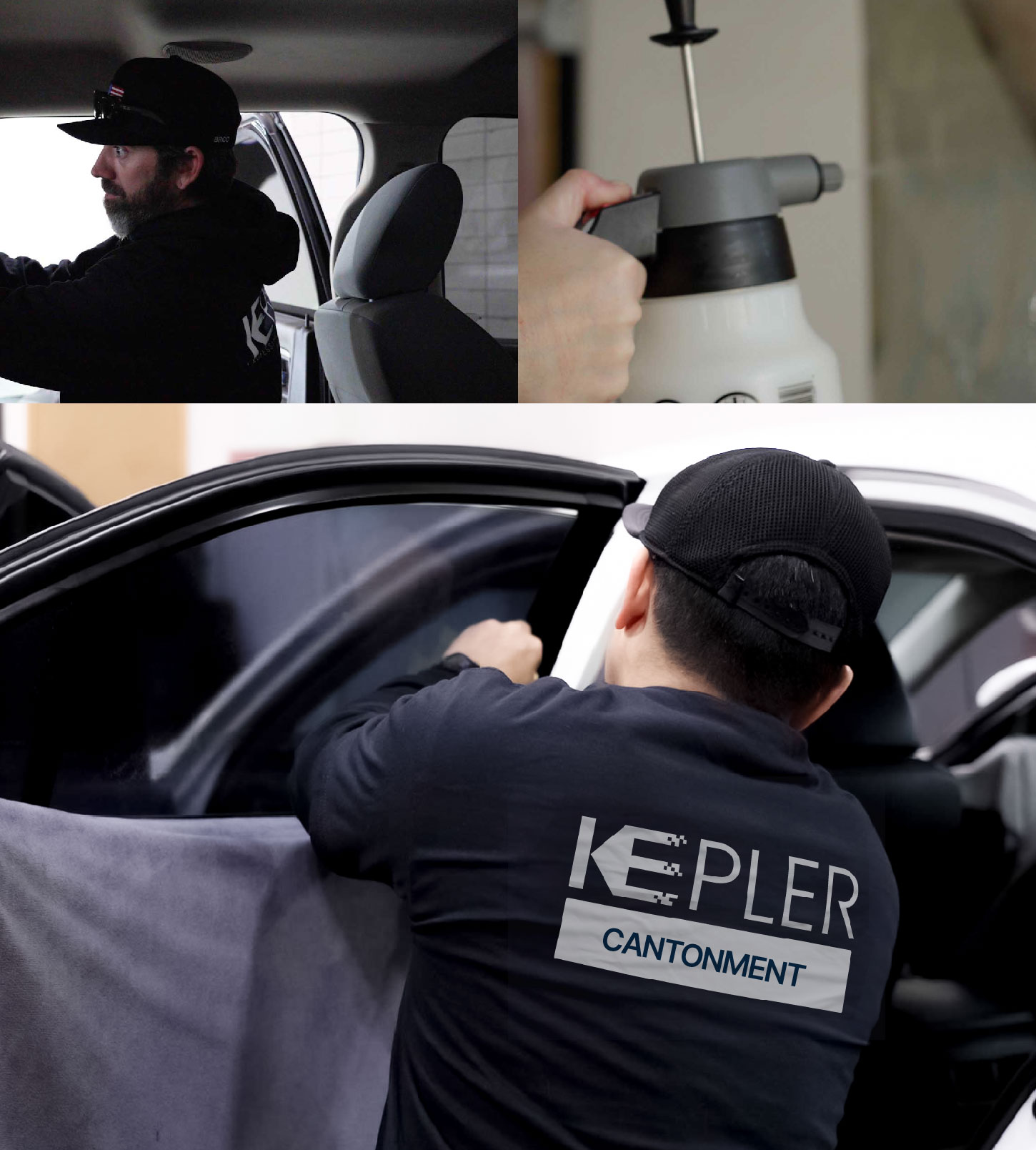 Automotive Window Tinting Expert Applying Film in Cantonment, Florida
