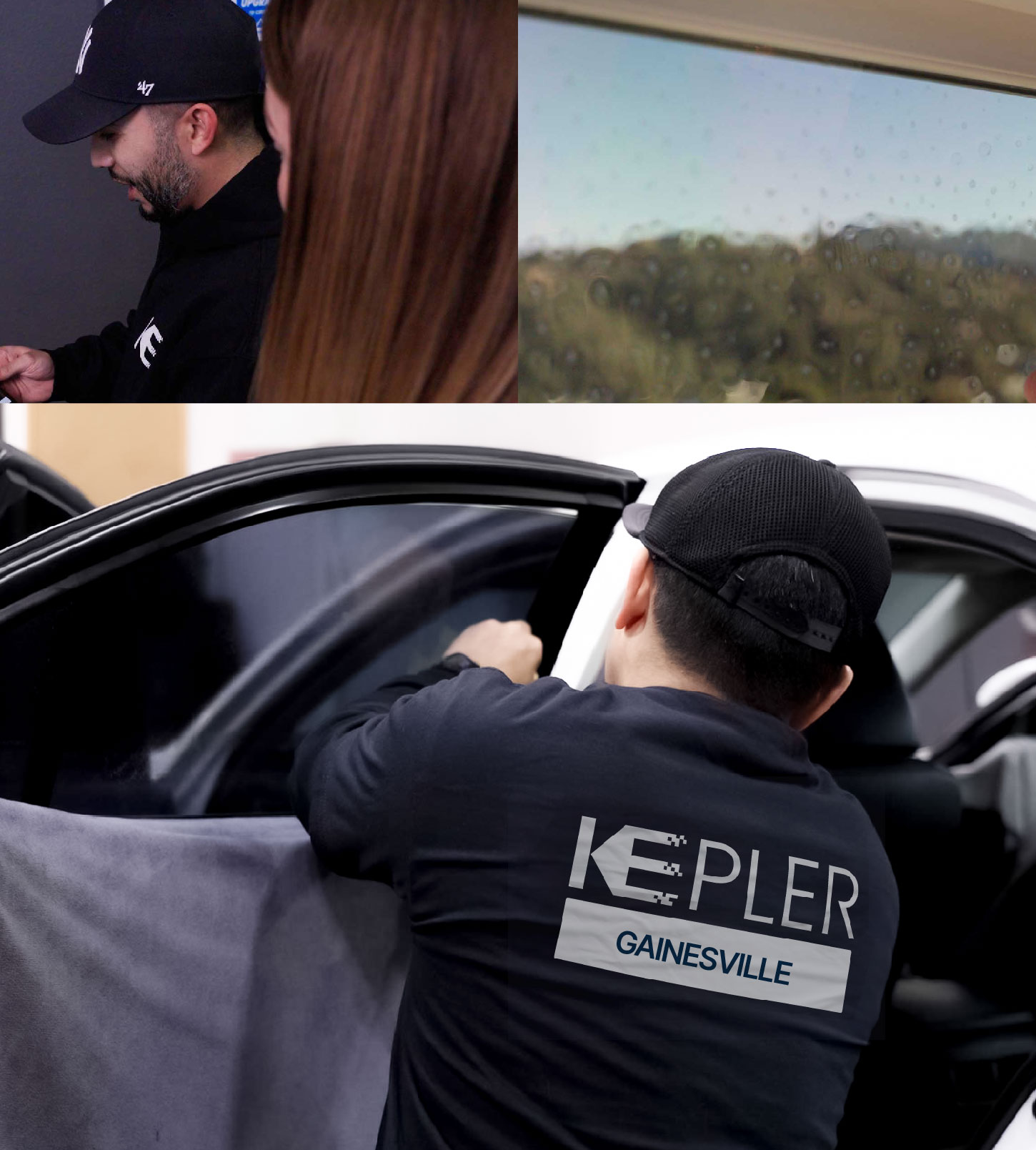Automotive Window Tinting Expert Applying Film in Gainesville, Florida
