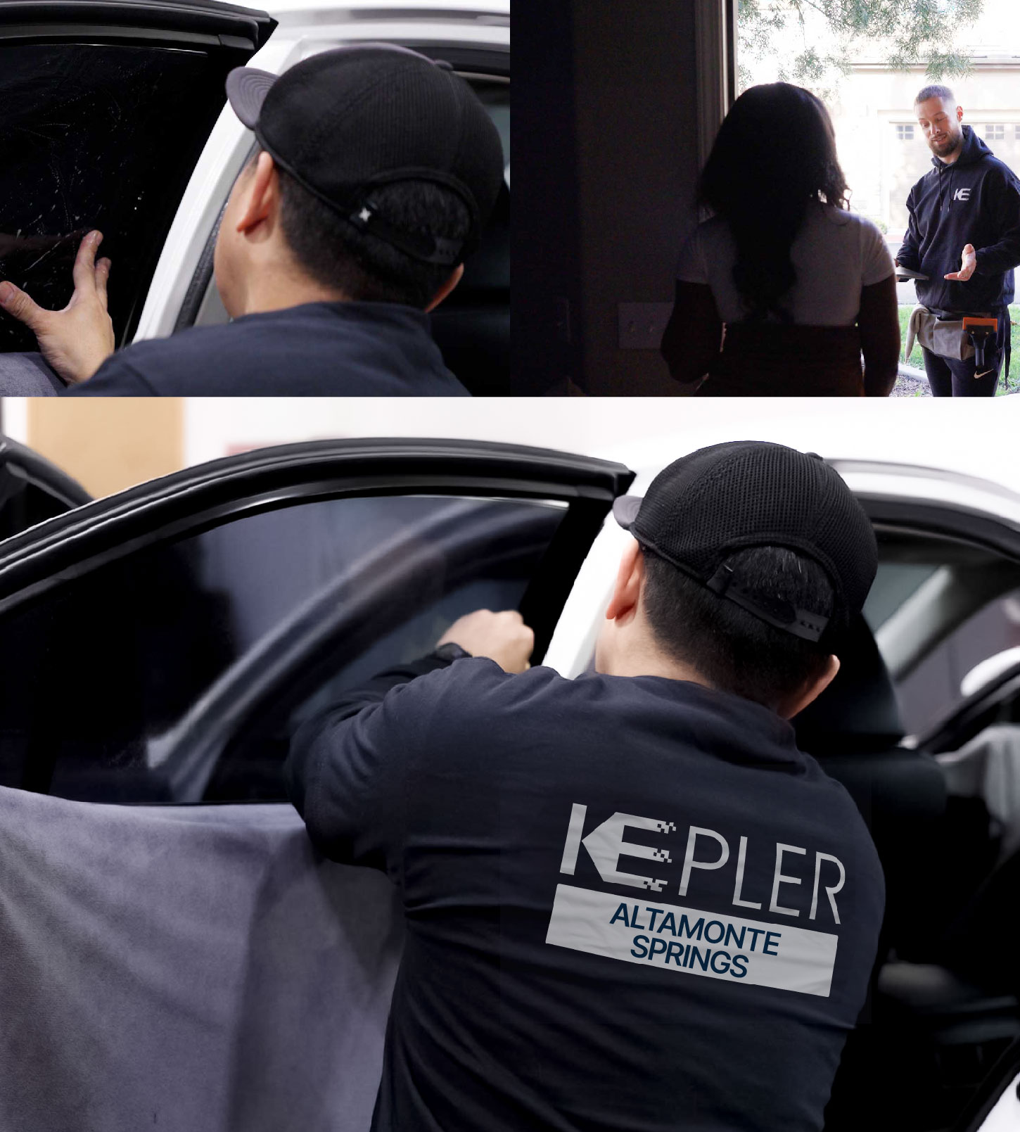 Automotive Window Tinting Expert Applying Film in Altamonte Springs, Florida