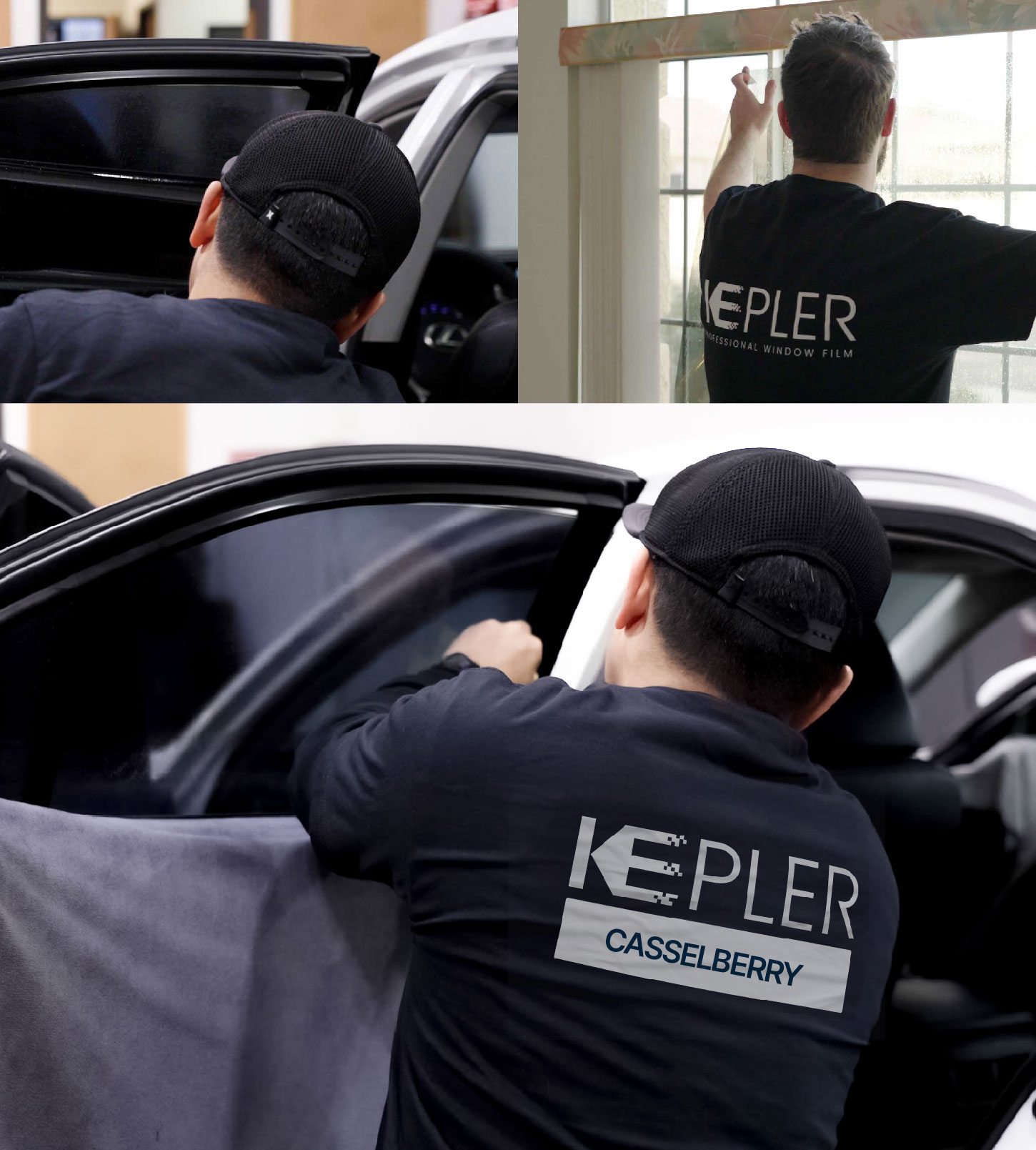 Automotive Window Tinting Expert Applying Film in Casselberry, Florida