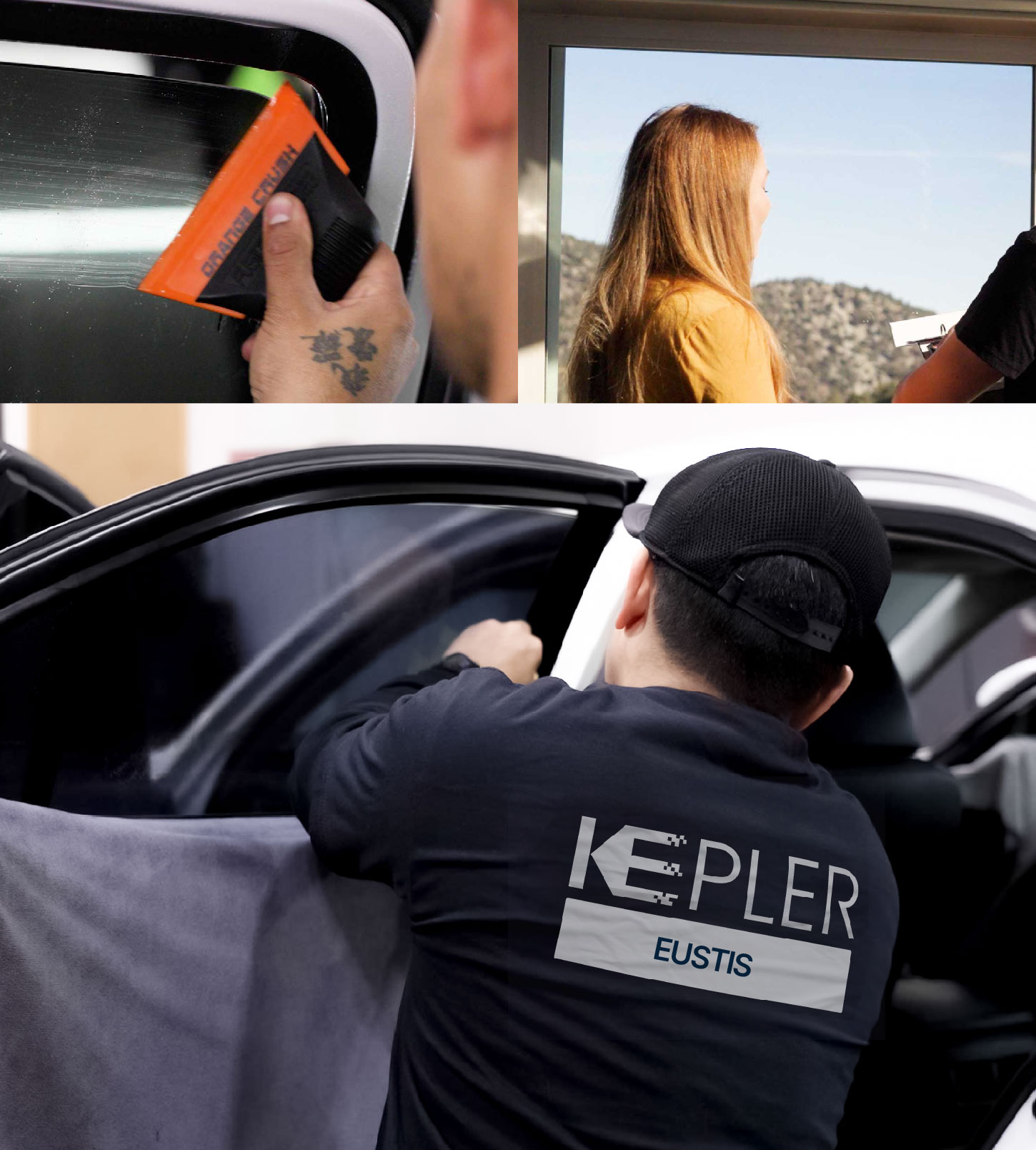 Automotive Window Tinting Expert Applying Film in Eustis, Florida