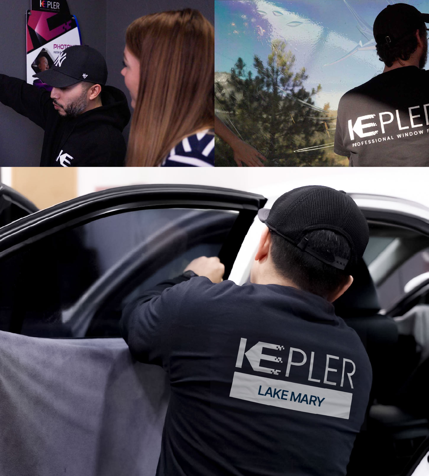 Automotive Window Tinting Expert Applying Film in Lake Mary, Florida