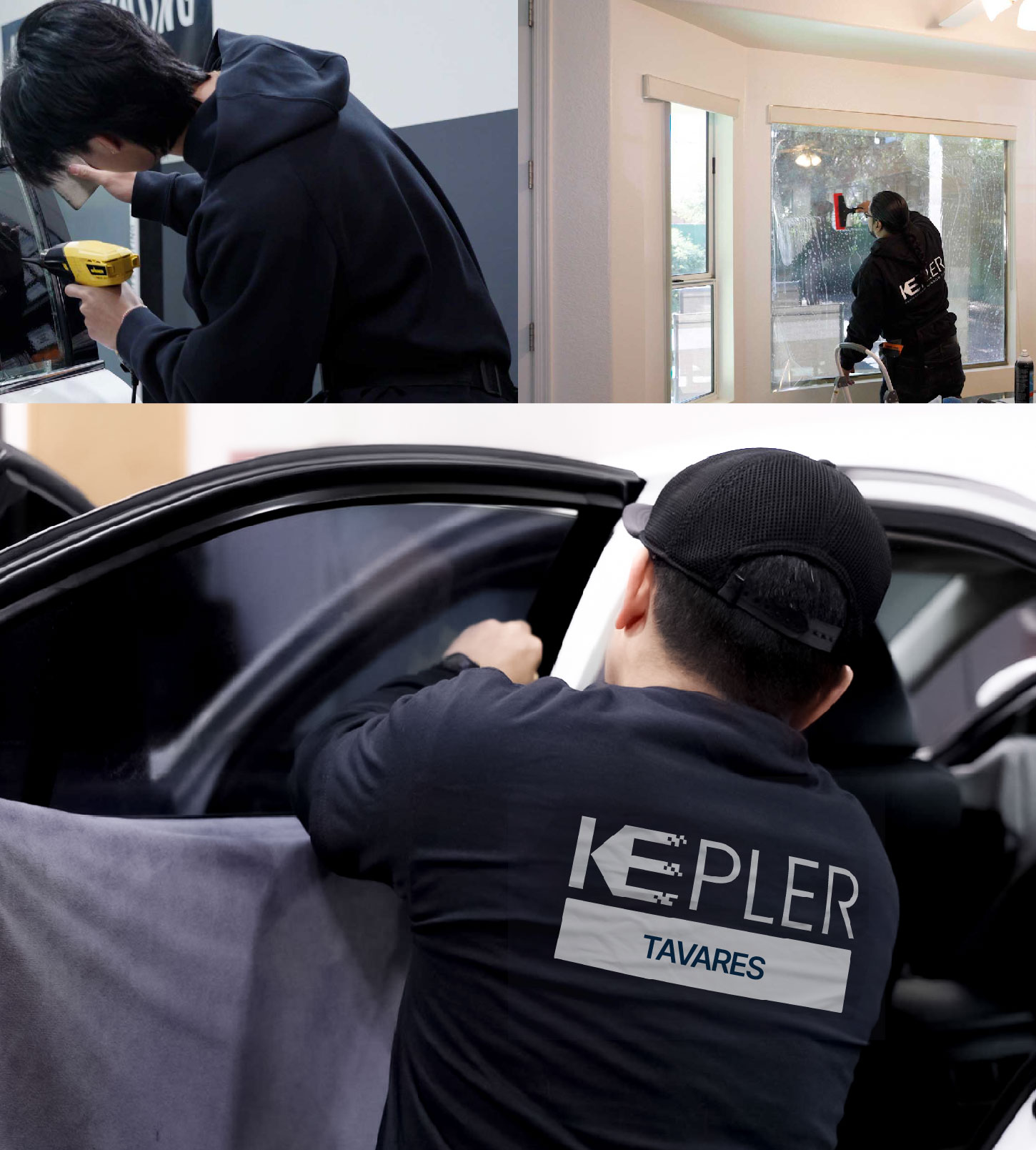 Automotive Window Tinting Expert Applying Film in Tavares, Florida