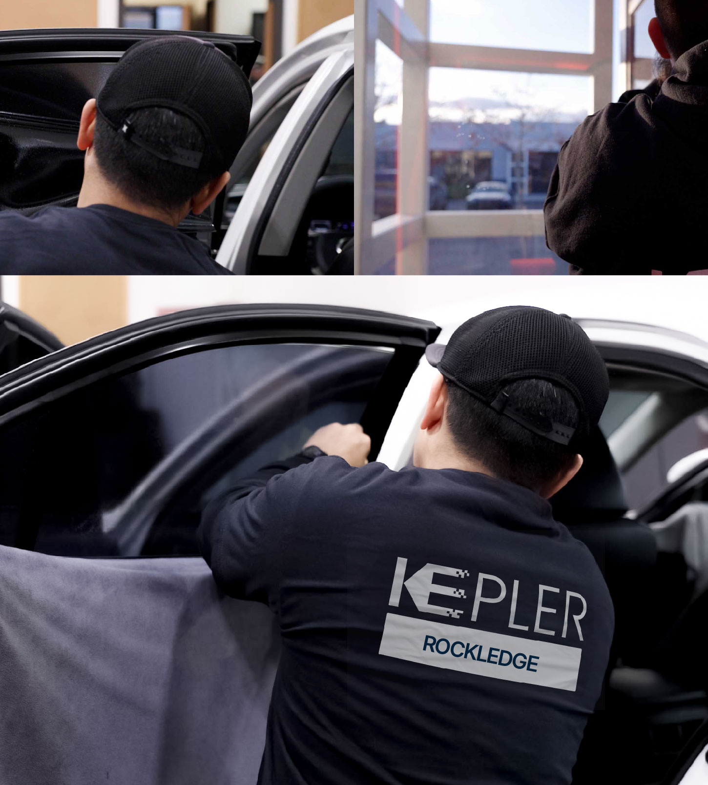 Automotive Window Tinting Expert Applying Film in Rockledge, Florida