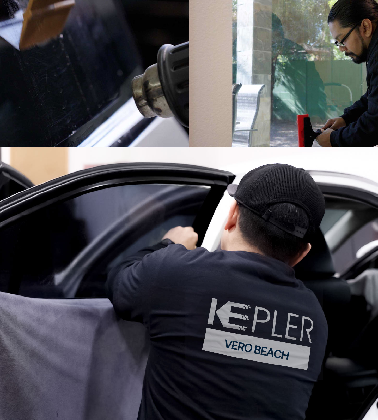 Automotive Window Tinting Expert Applying Film in Vero Beach, Florida
