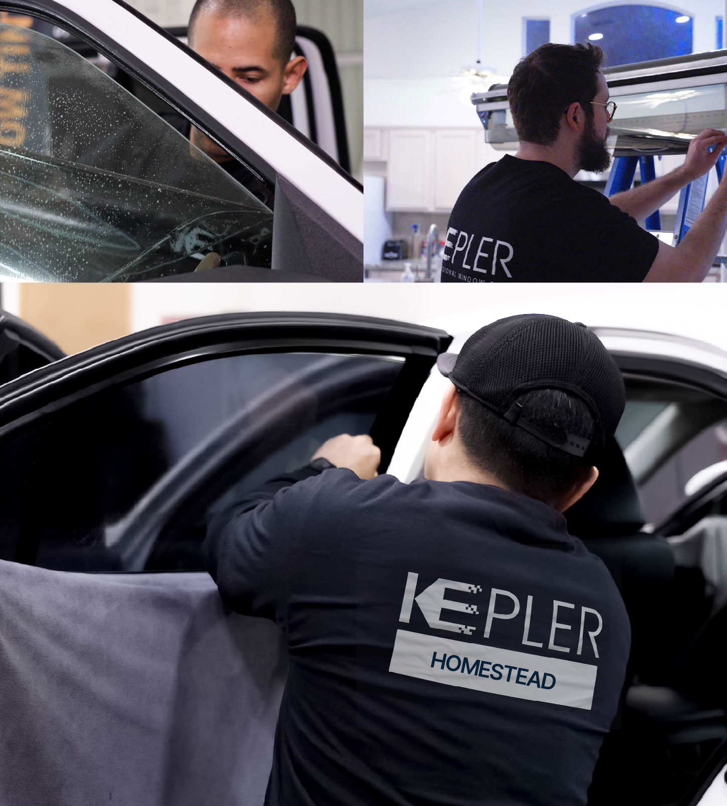 Automotive Window Tinting Expert Applying Film in Homestead, Florida
