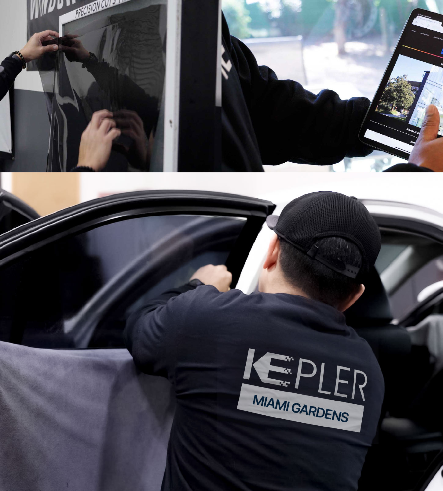 Automotive Window Tinting Expert Applying Film in Miami Gardens, Florida