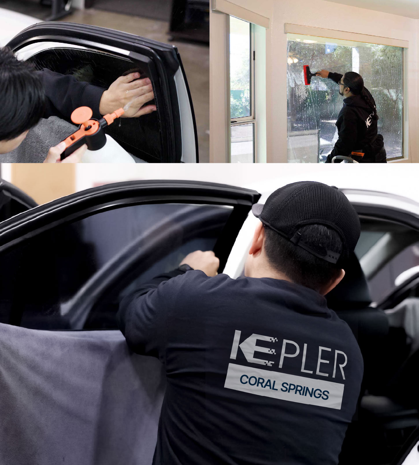 Automotive Window Tinting Expert Applying Film in Coral Springs, Florida