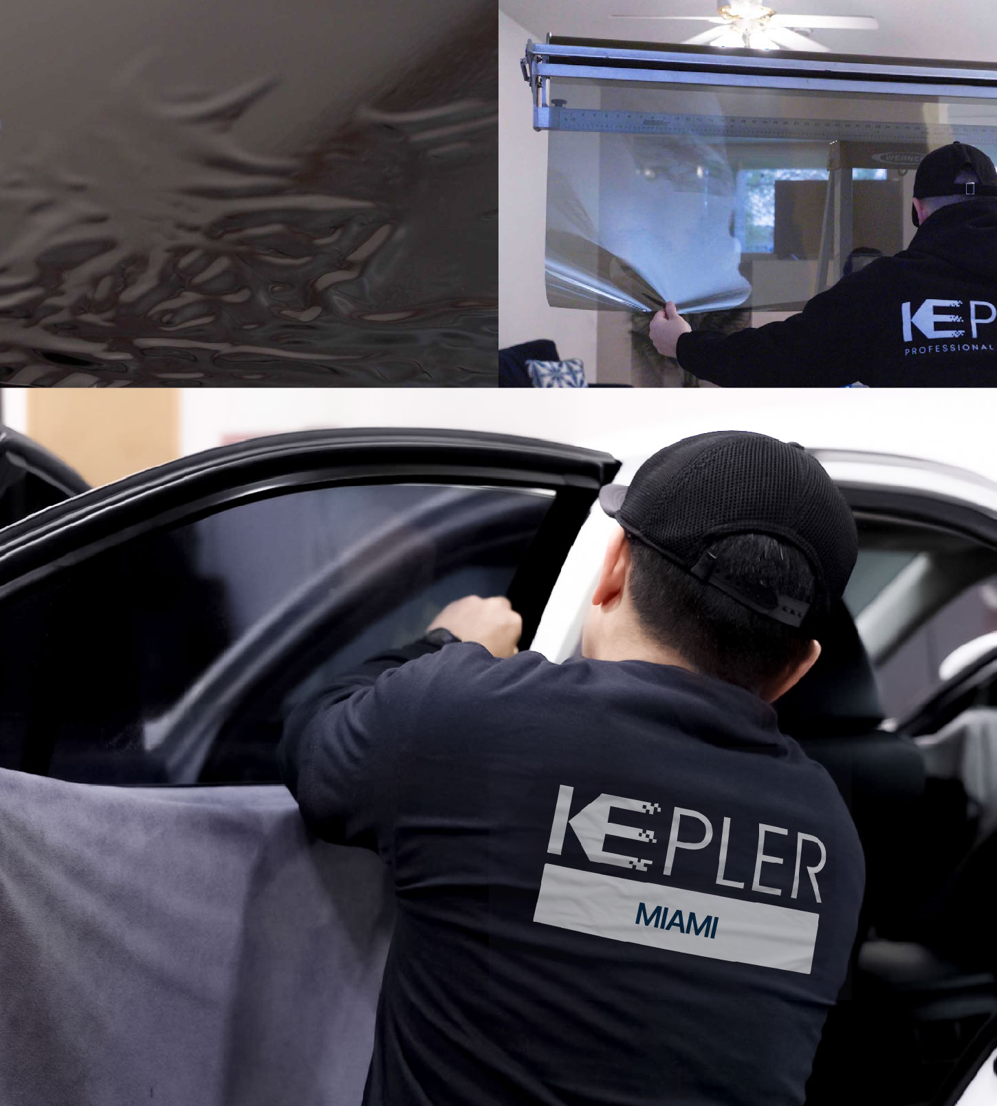 Automotive Window Tinting Expert Applying Film in Miami, Florida