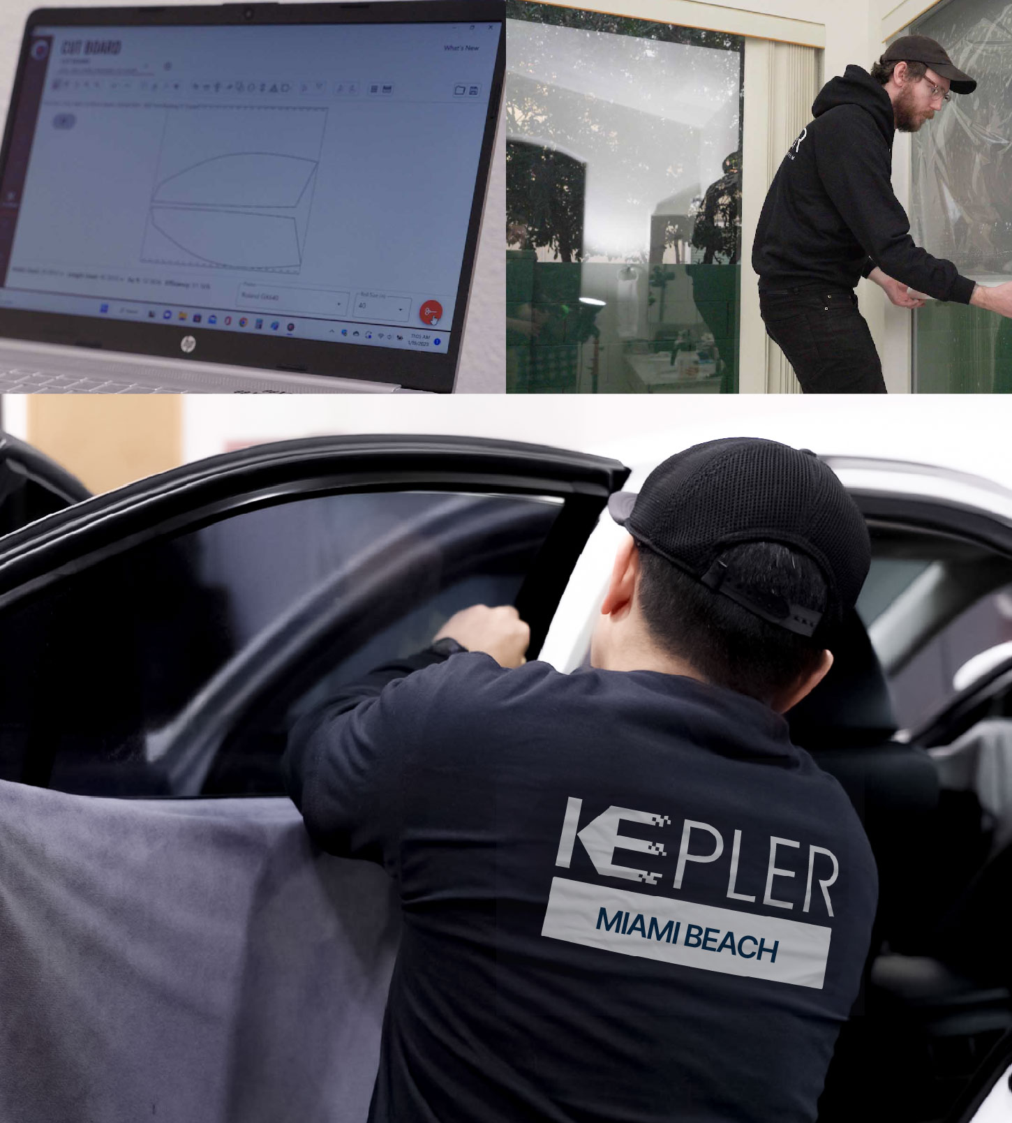Automotive Window Tinting Expert Applying Film in Miami Beach, Florida