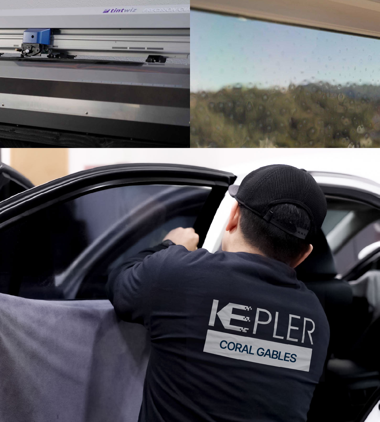 Automotive Window Tinting Expert Applying Film in Coral Gables, Florida