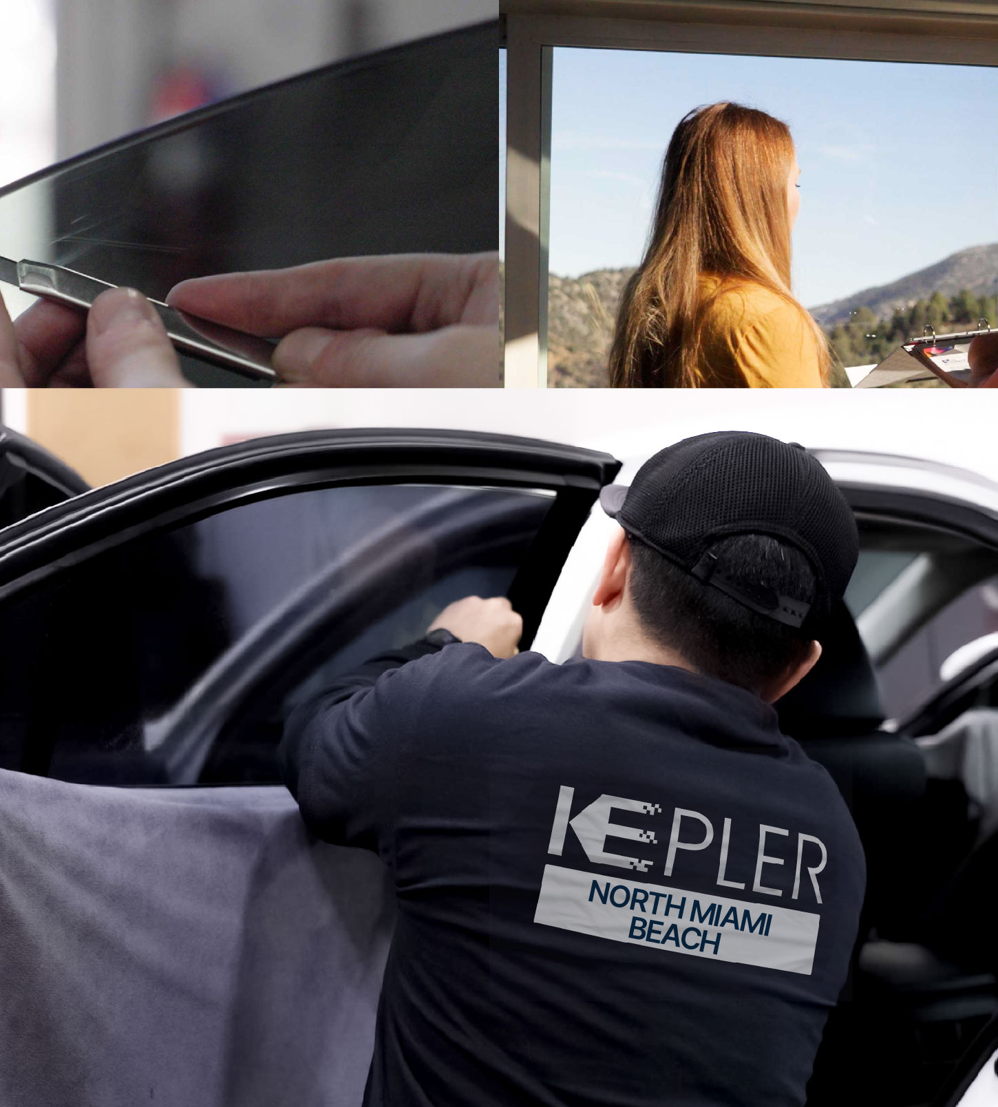 Automotive Window Tinting Expert Applying Film in North Miami Beach, Florida