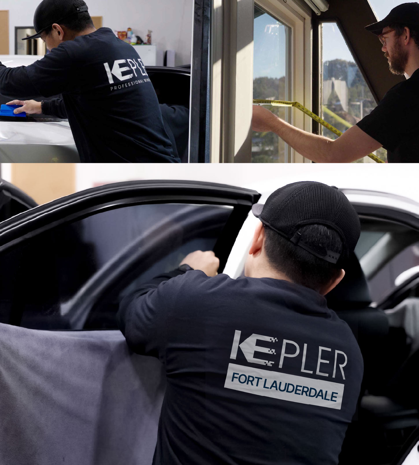 Automotive Window Tinting Expert Applying Film in Fort Lauderdale, Florida