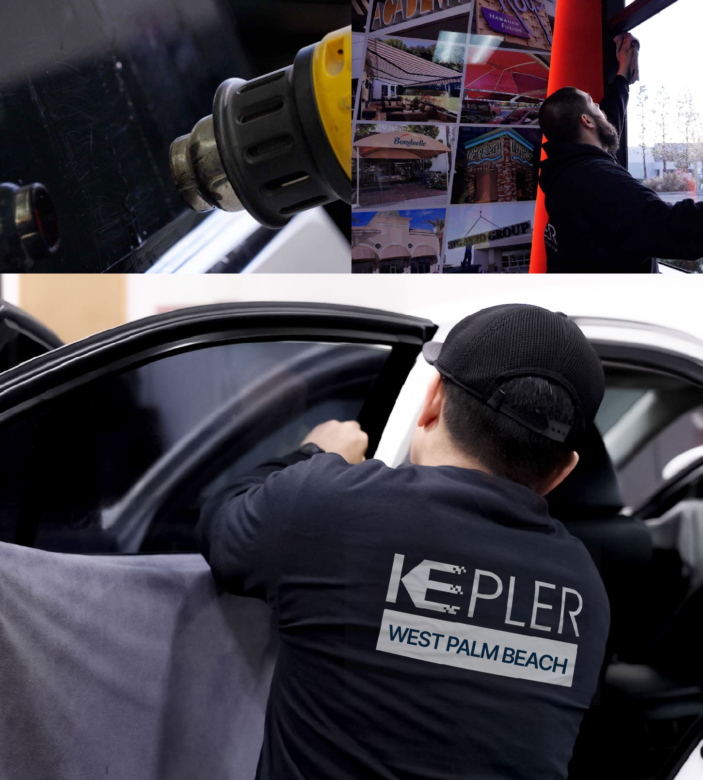 Automotive Window Tinting Expert Applying Film in West Palm Beach, Florida