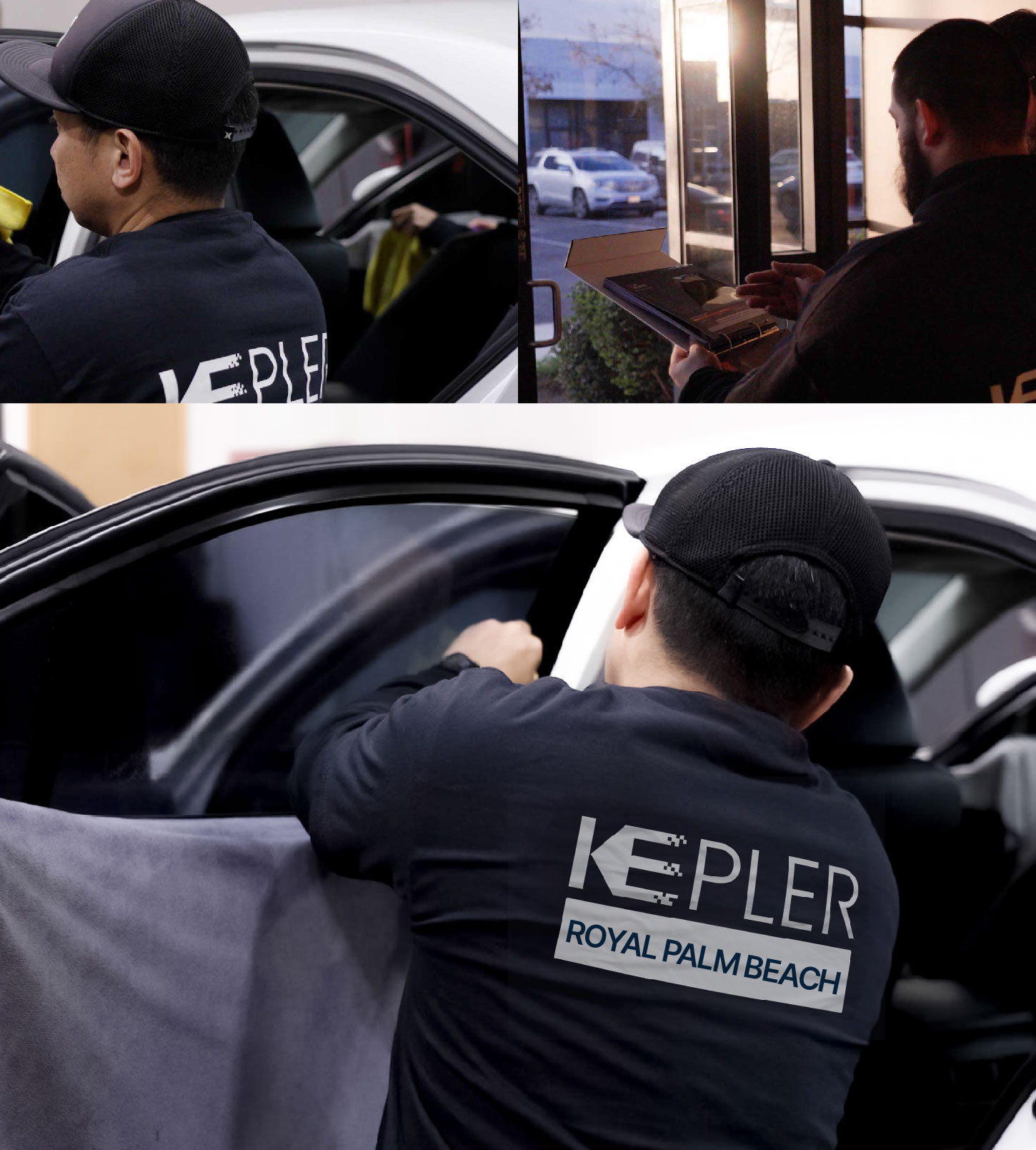 Automotive Window Tinting Expert Applying Film in Royal Palm Beach, Florida
