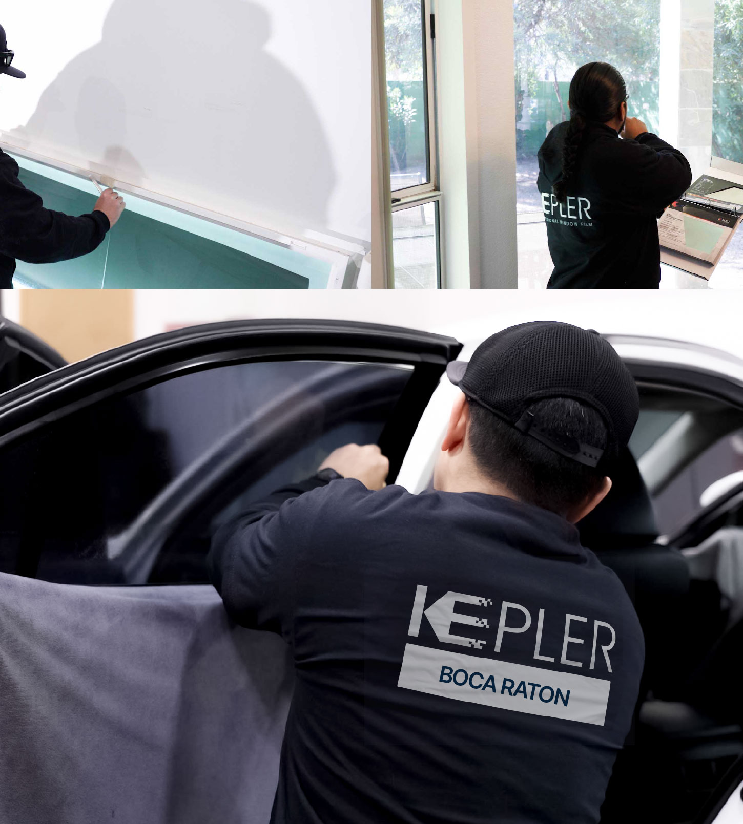Automotive Window Tinting Expert Applying Film in Boca Raton, Florida