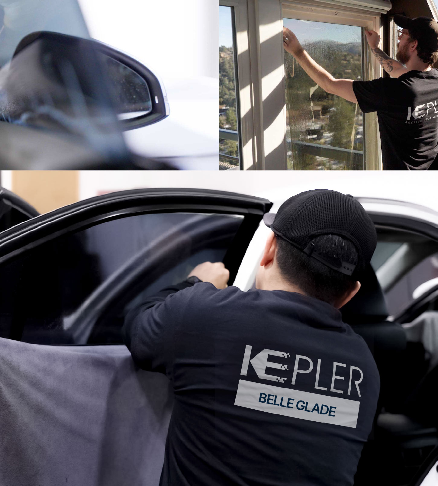 Automotive Window Tinting Expert Applying Film in Belle Glade, Florida