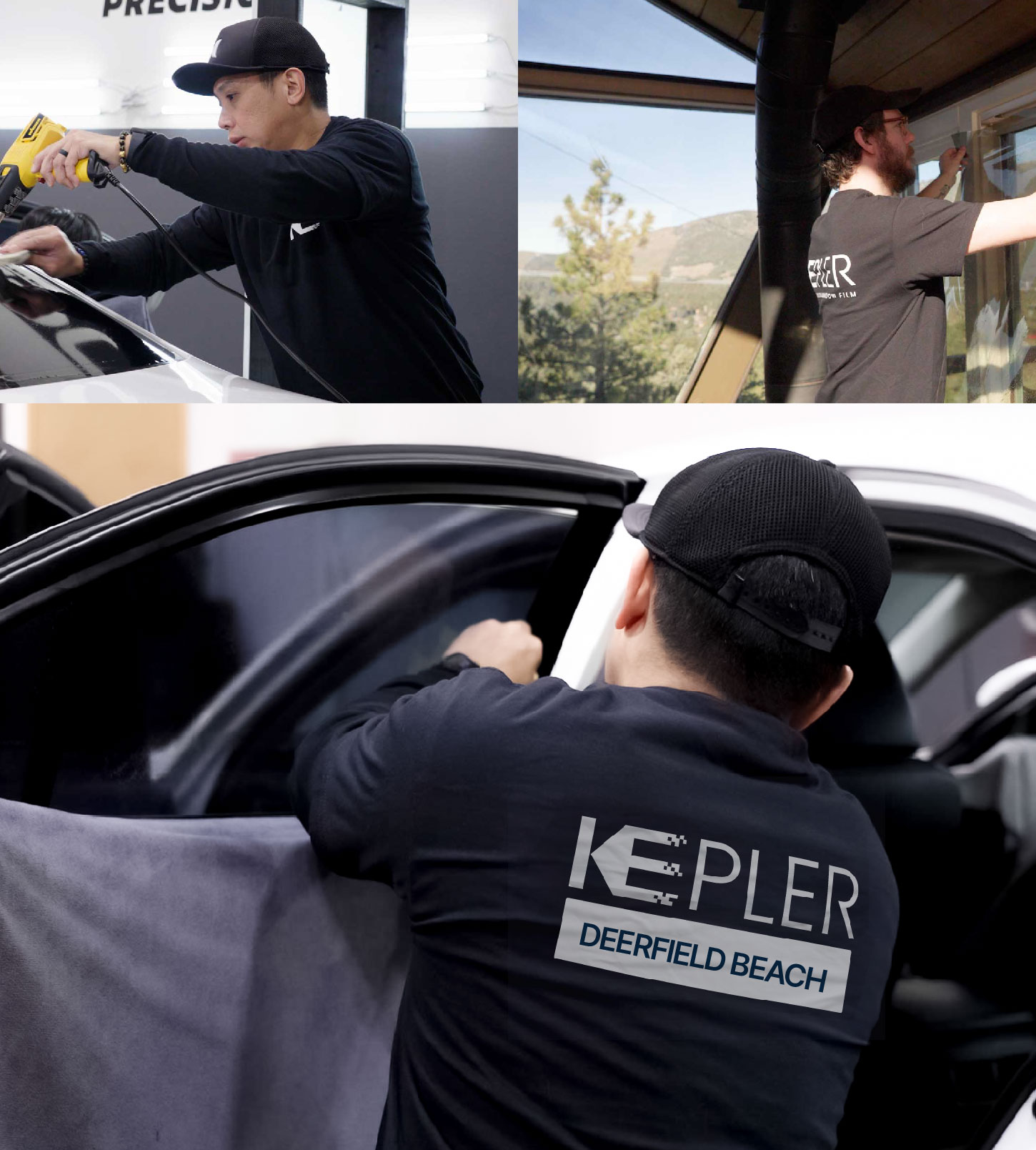 Automotive Window Tinting Expert Applying Film in Deerfield Beach, Florida