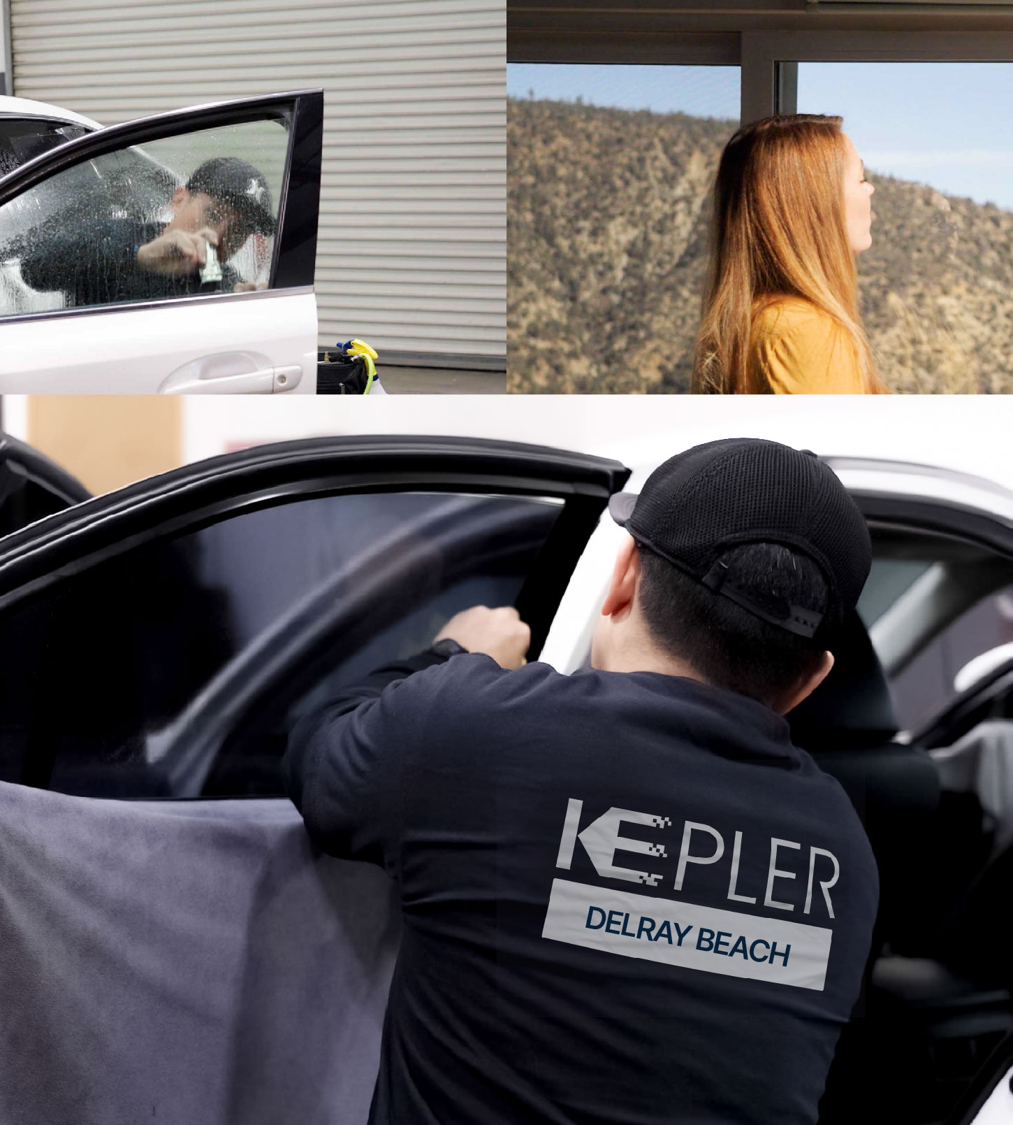 Automotive Window Tinting Expert Applying Film in Delray Beach, Florida