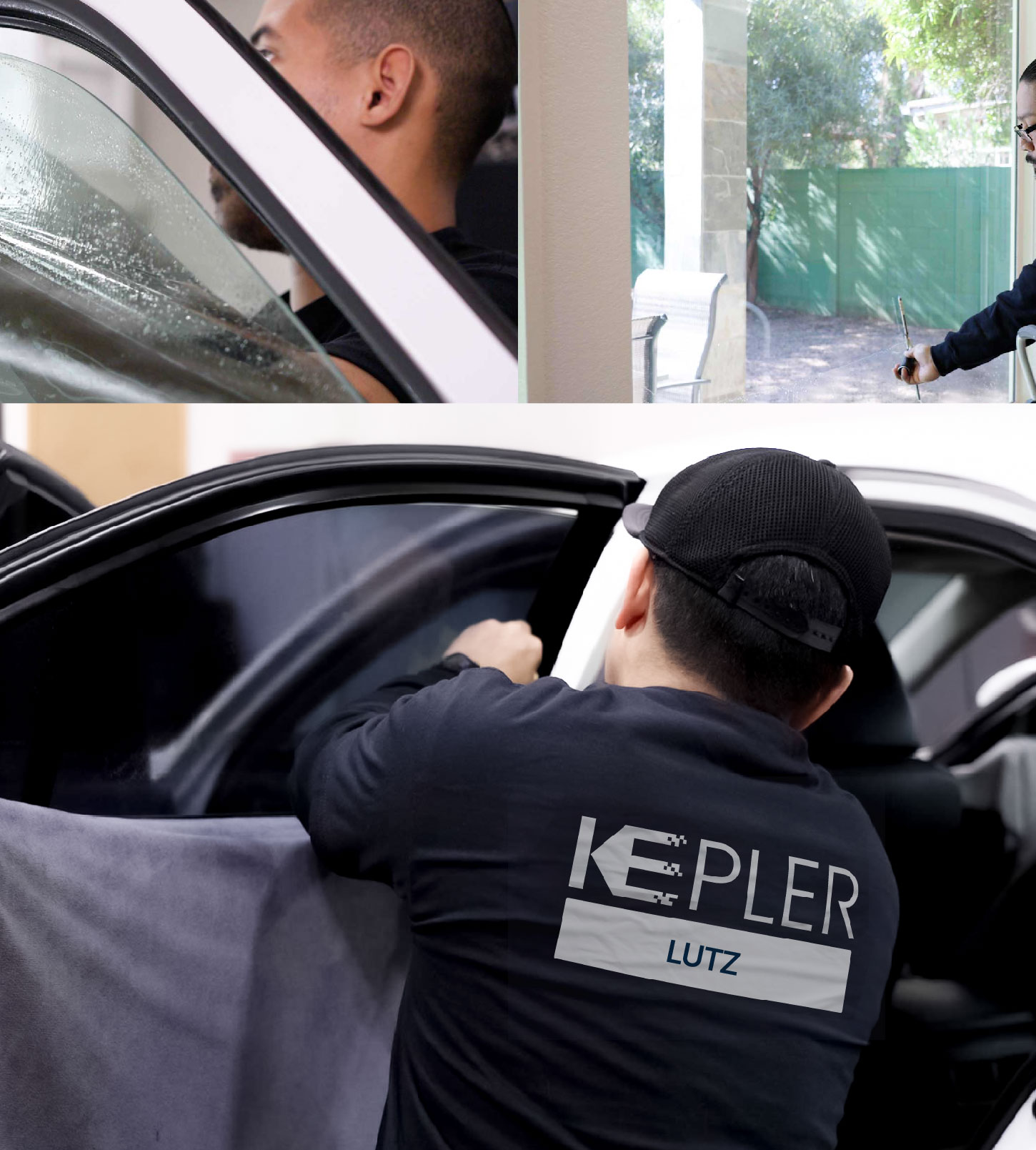 Automotive Window Tinting Expert Applying Film in Lutz, Florida