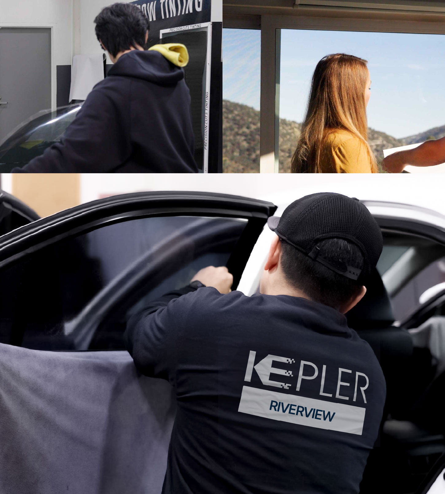 Automotive Window Tinting Expert Applying Film in Riverview, Florida