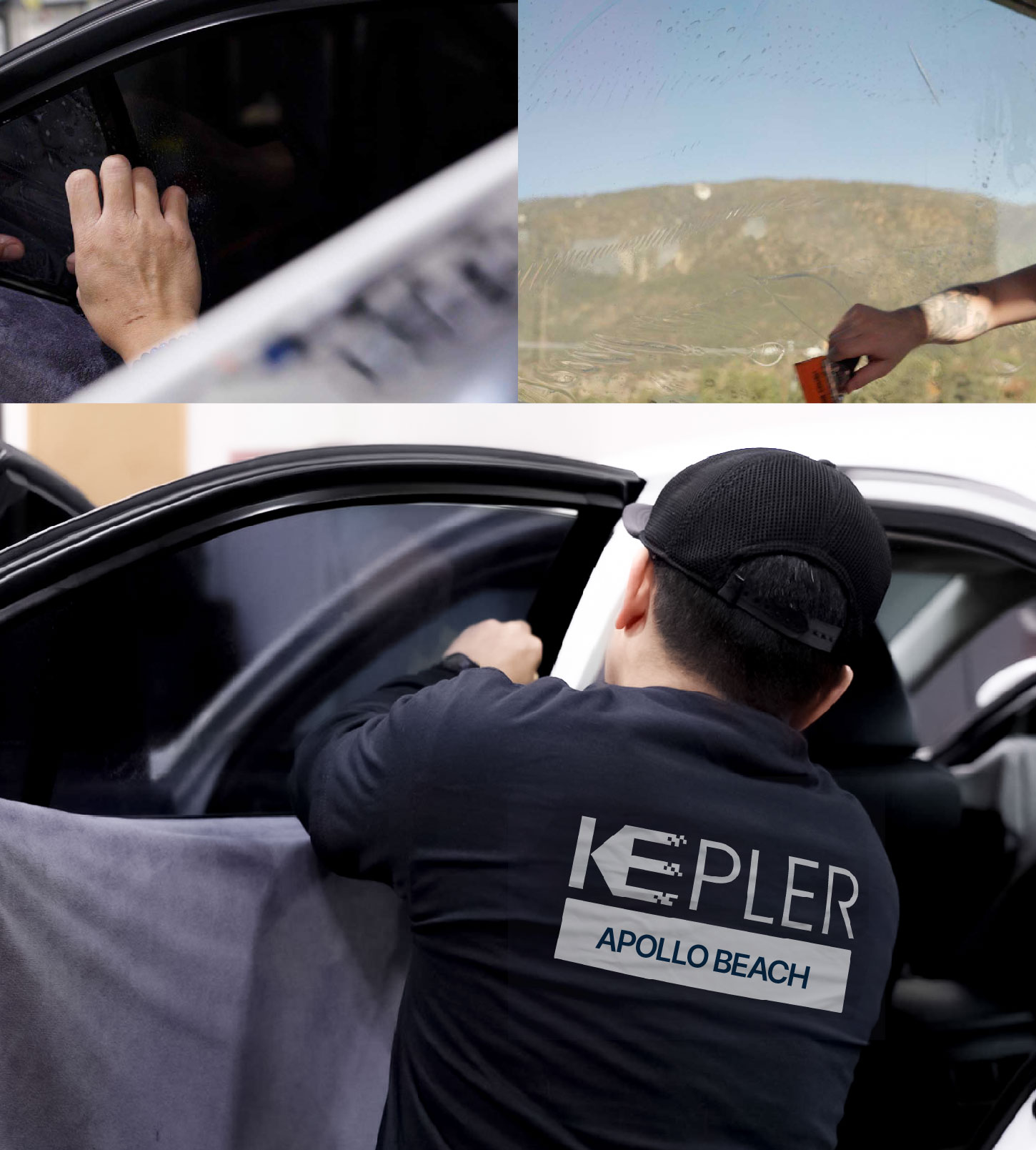 Automotive Window Tinting Expert Applying Film in Apollo Beach, Florida