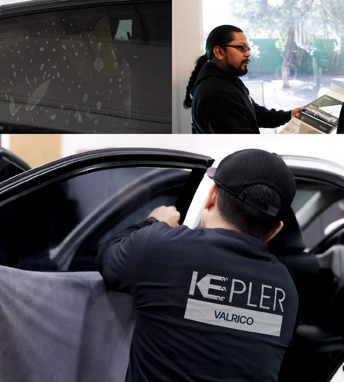 Automotive Window Tinting Expert Applying Film in Valrico, Florida