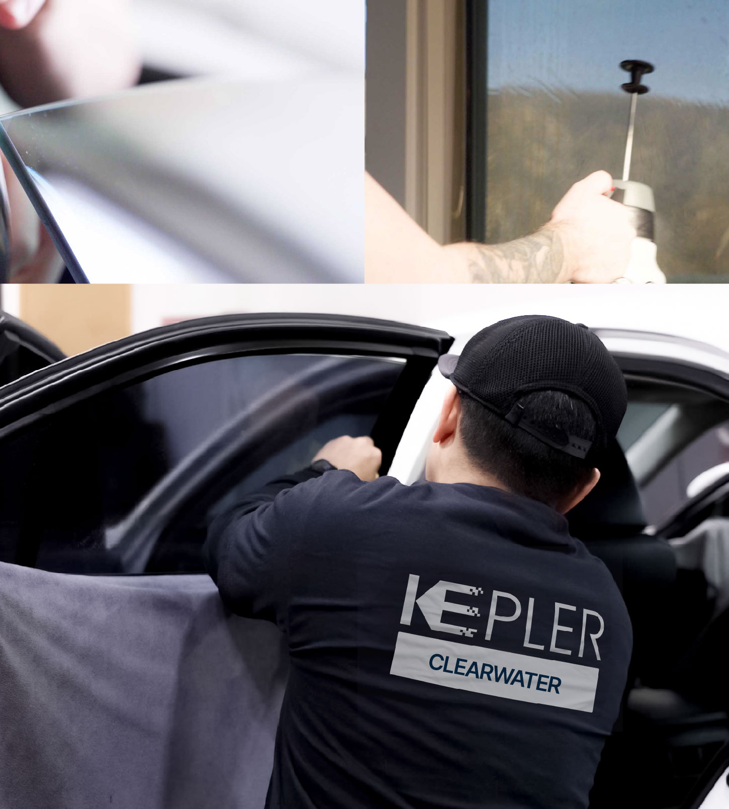 Automotive Window Tinting Expert Applying Film in Clearwater, Florida