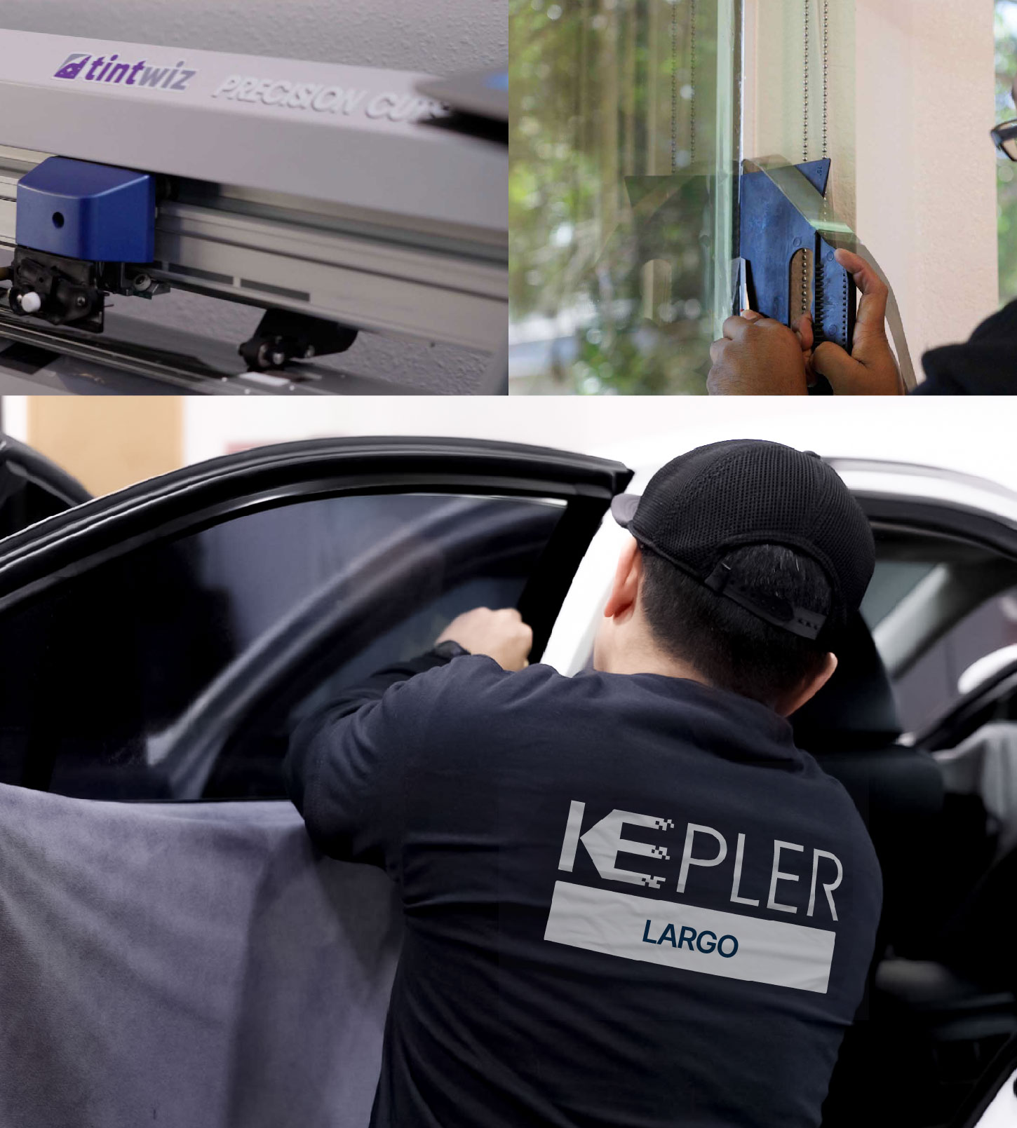 Automotive Window Tinting Expert Applying Film in Largo, Florida