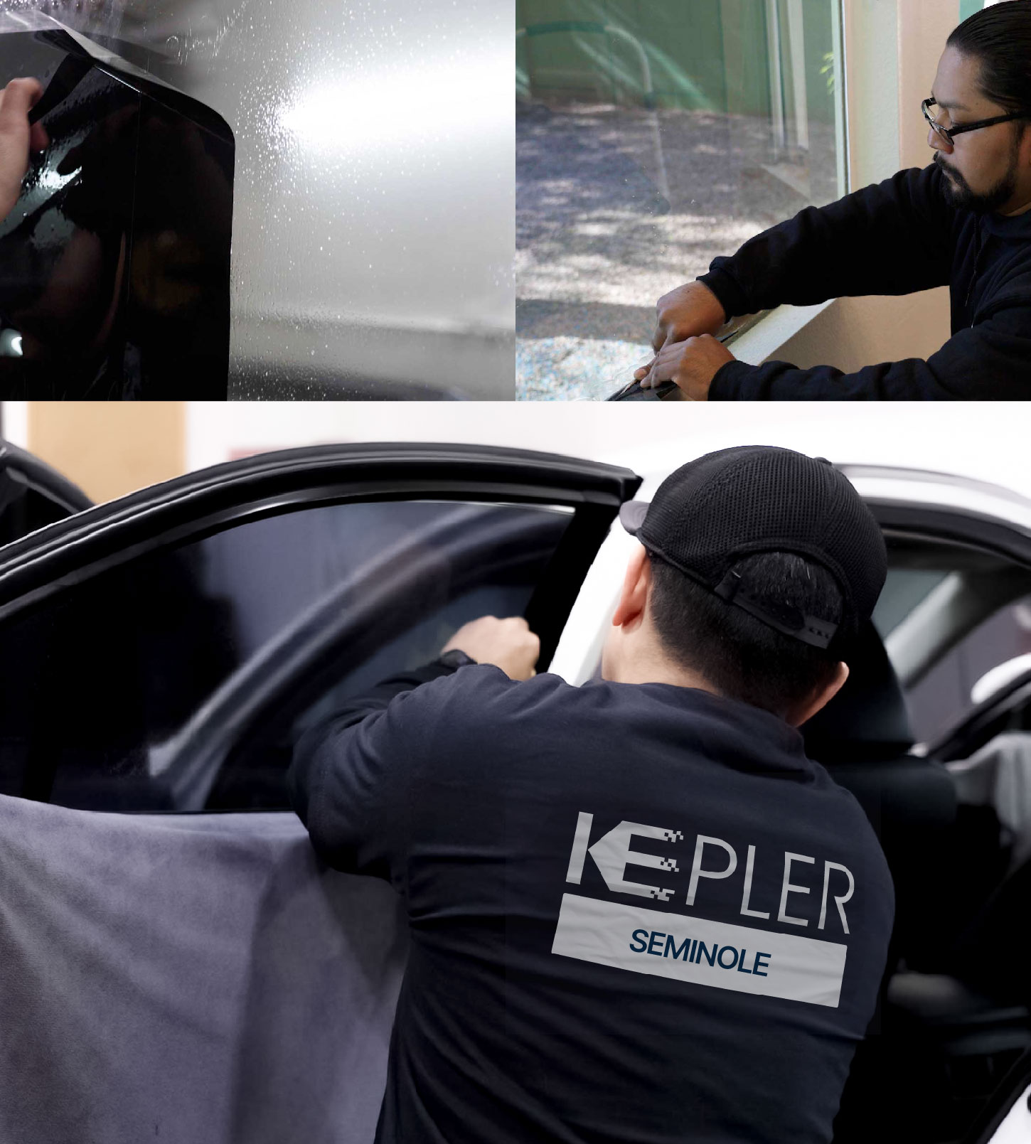 Automotive Window Tinting Expert Applying Film in Seminole, Florida