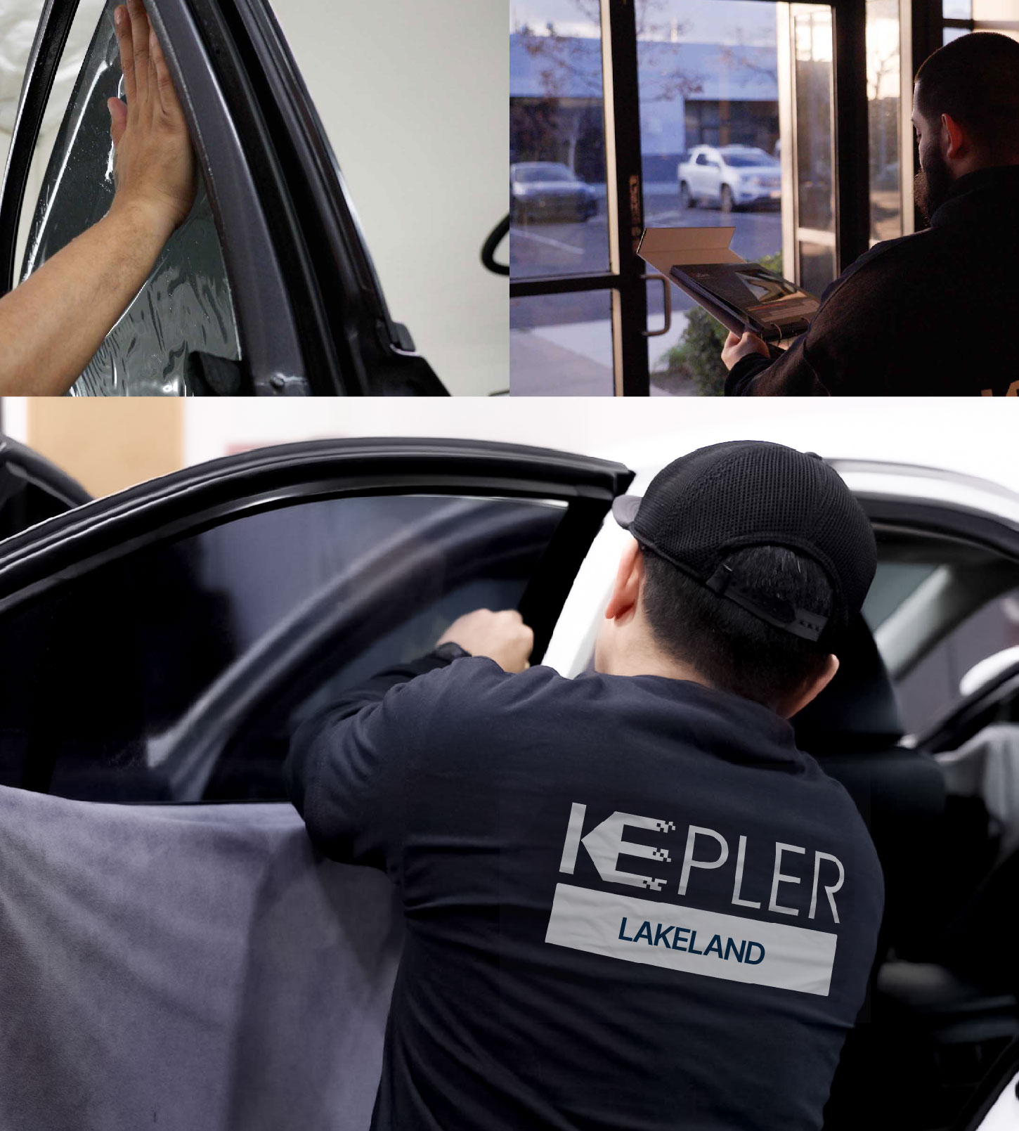 Automotive Window Tinting Expert Applying Film in Lakeland, Florida