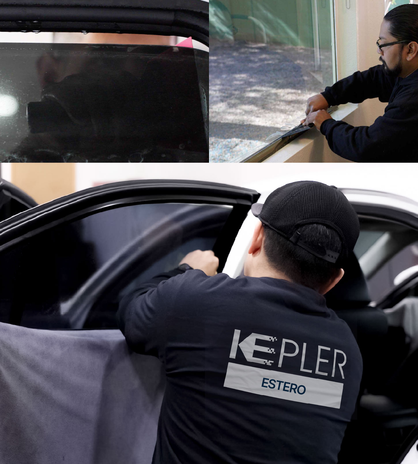 Automotive Window Tinting Expert Applying Film in Estero, Florida