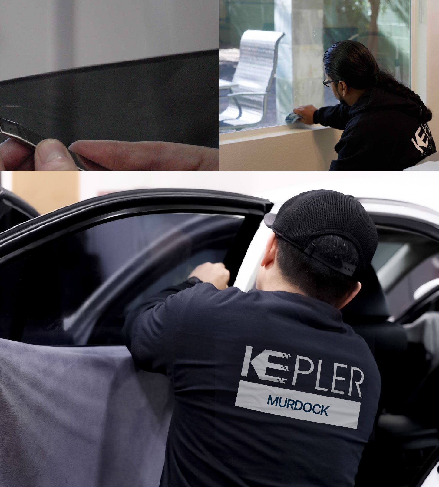 Automotive Window Tinting Expert Applying Film in Murdock, Florida