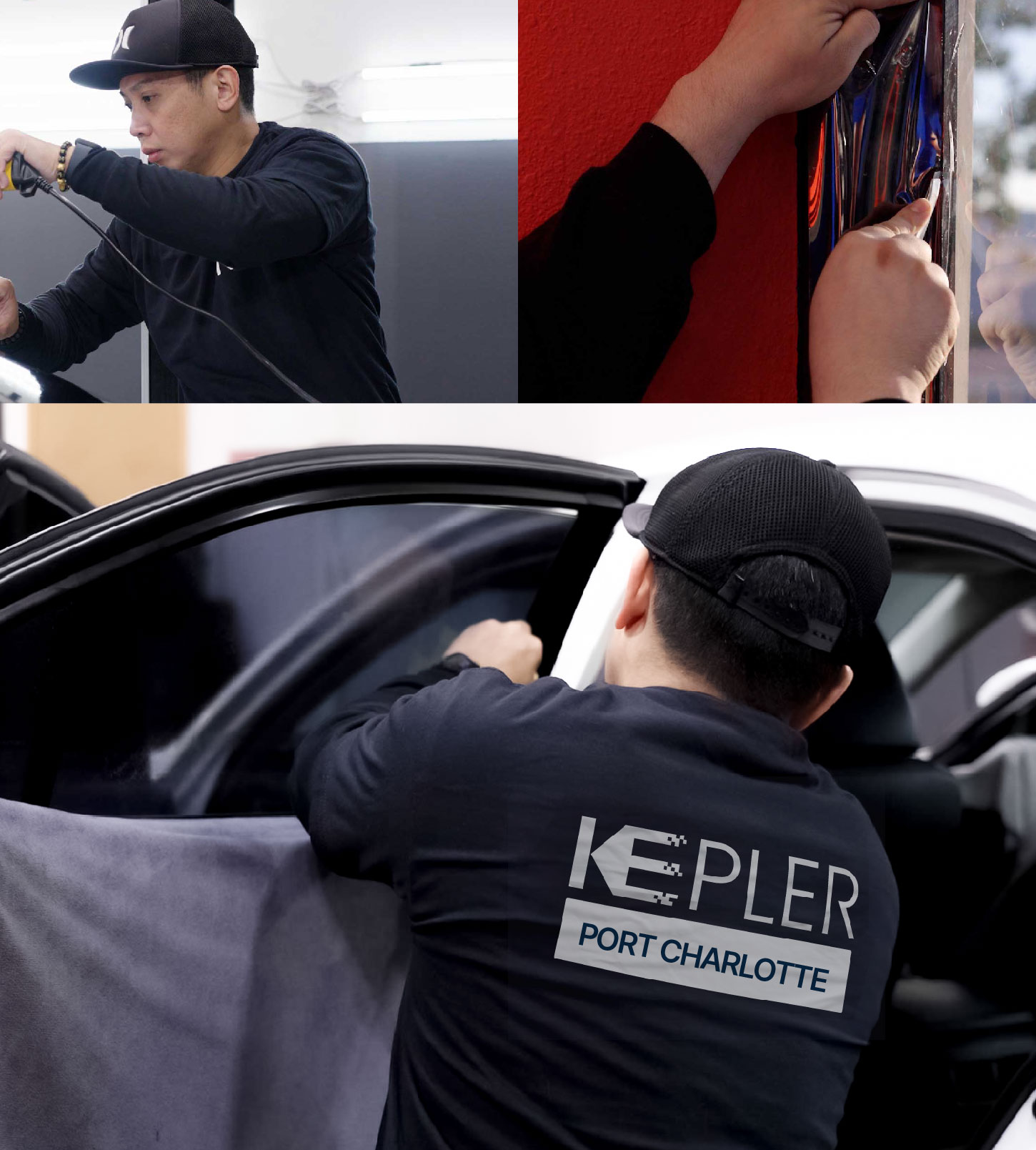 Automotive Window Tinting Expert Applying Film in Port Charlotte, Florida