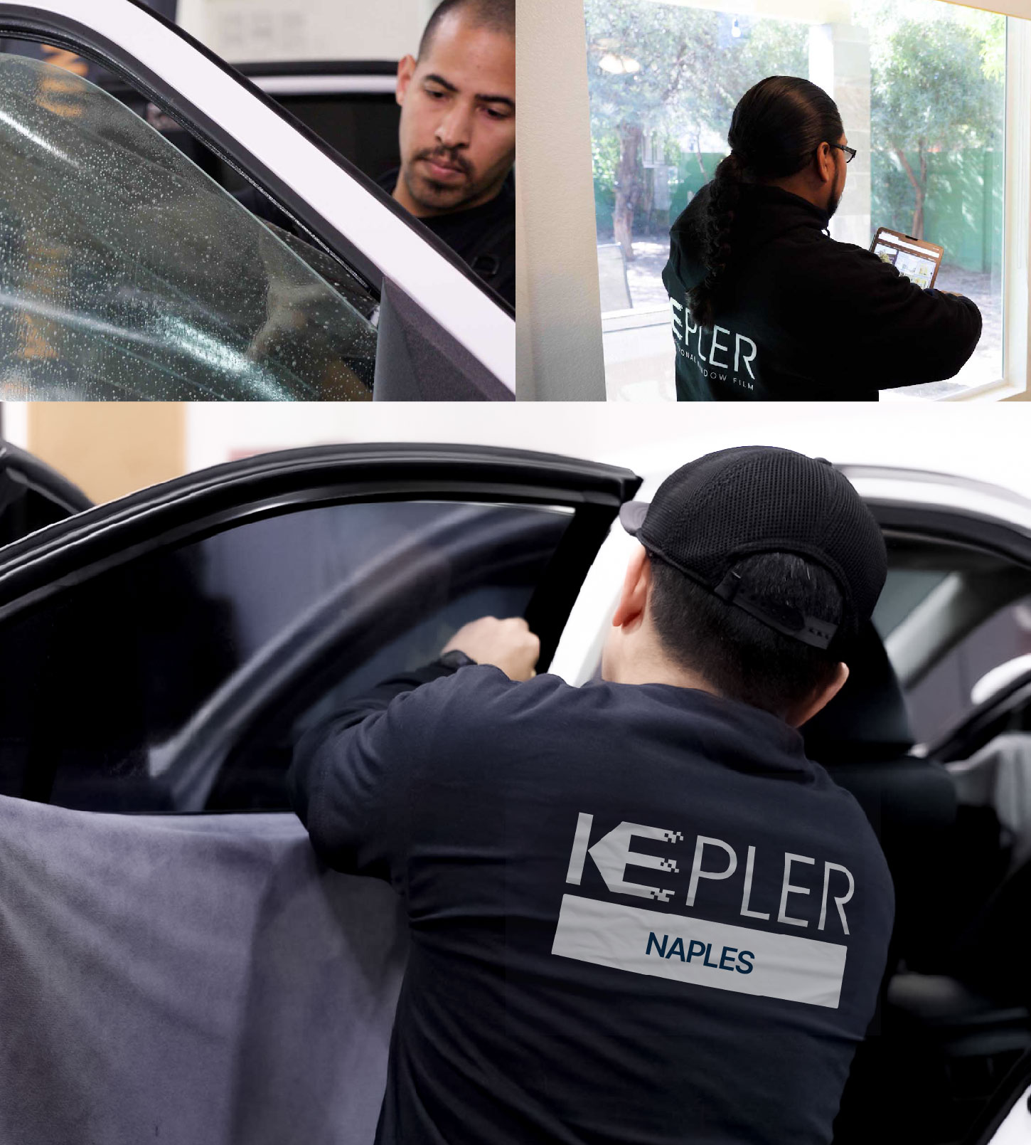 Automotive Window Tinting Expert Applying Film in Naples, Florida