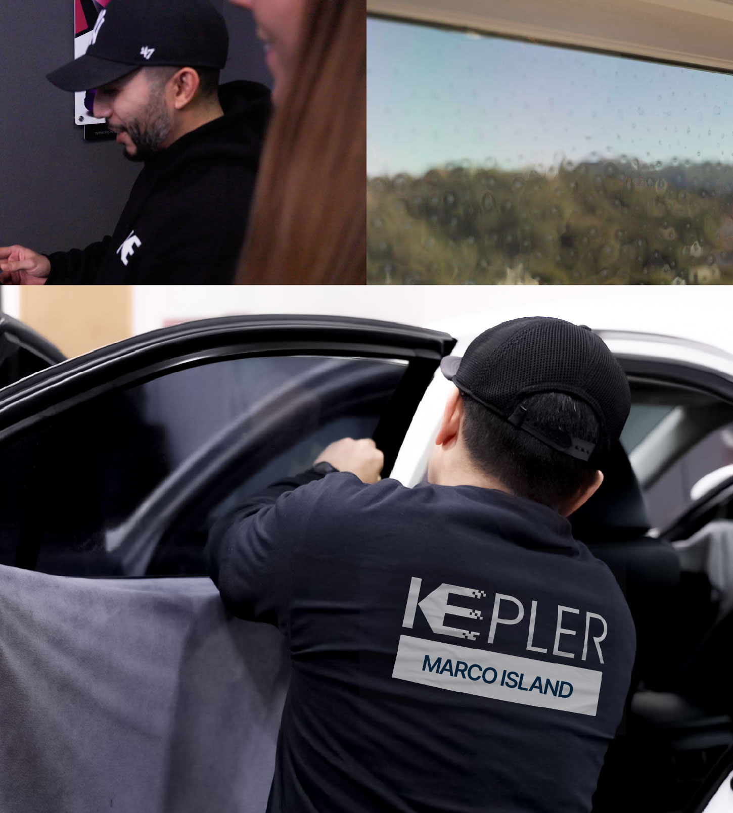 Automotive Window Tinting Expert Applying Film in Marco Island, Florida
